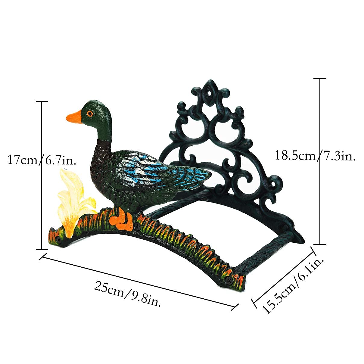 Heavy Duty Cast Iron Wall Mount Garden Hose Holder - Indoor Outdoor Water Hose Reel Hanger for Yard, Balcony & Garden Watering - Durable Water Pipe Storage Rack with Duck Design - Perfect for Organizing Garden Tools & Outdoor Watering Systems