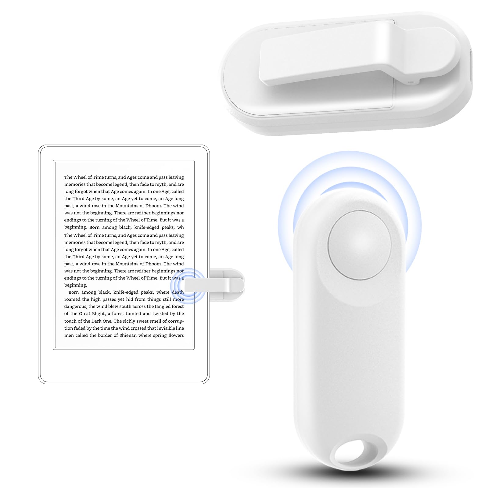 Kindle Page Turner Remote Control - Wireless Clicker for Kindle Paperwhite, Oasis, Kobo eReaders | Perfect for Reading Novels, Presentations & Video Projectors | White eBook Accessory
