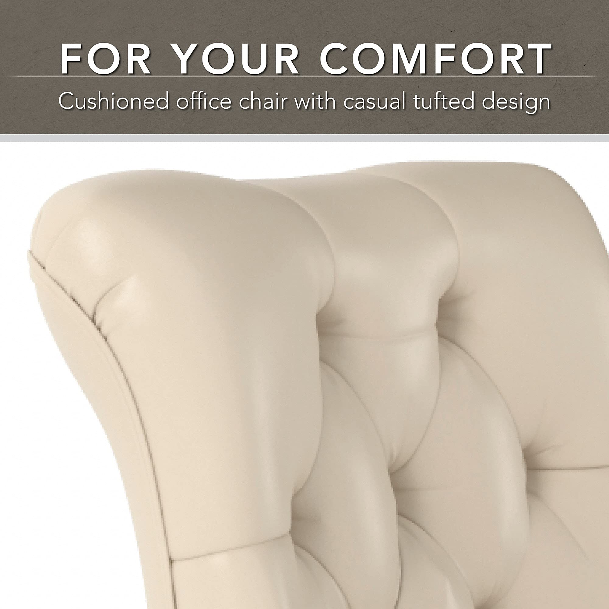 Bush Business Furniture Arden Lane Mid Back Tufted Office Chair - Antique White Leather - Ergonomic Desk Chair for Home Office & Executive Workspace