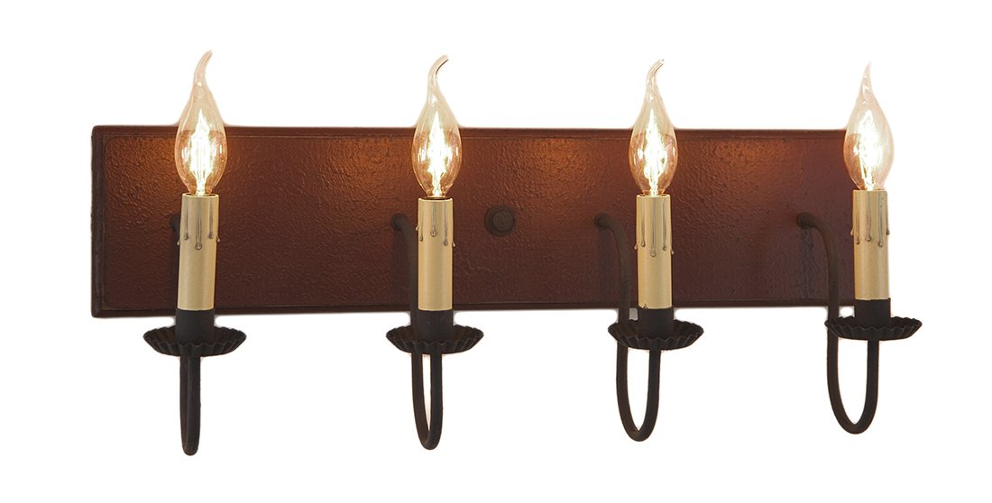 24 Inch Irvin's Country Tinware Four Arm Bathroom Vanity Light in Plantation Red - Perfect for Farmhouse, Rustic, and Vintage Style Bathroom Decor