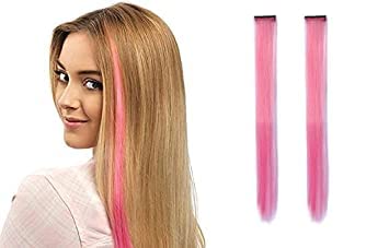 KAVIN Clip In Straight Hair Extensions Set of 2 - Colored Hair Streaks & Highlights for Women & Girls (Peach) | Halloween Costume Accessories, Cosplay & Party Hairstyle Enhancer