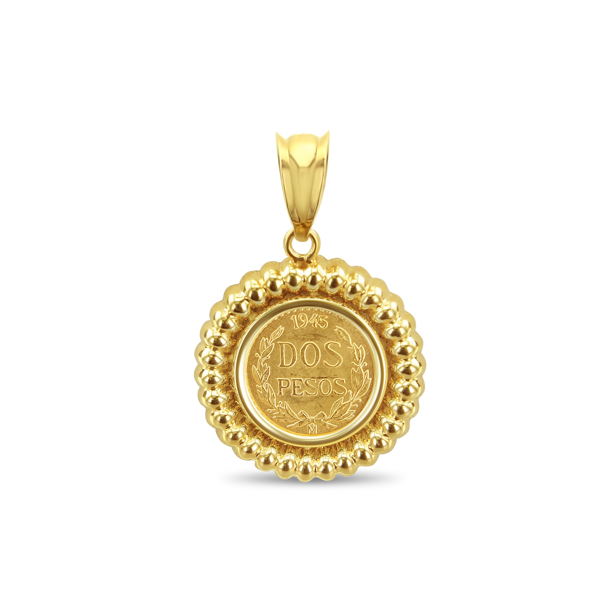 1945 Dos Pesos 14K Yellow Gold Coin Necklace with Bezel Setting - Perfect for Vintage Jewelry Collectors & Mexican Coin Enthusiasts (Ideal for Gifts, Special Occasions & Everyday Wear)
