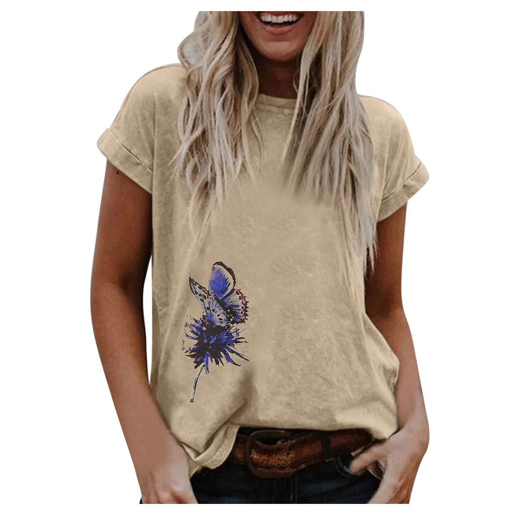 Butterfly Print Women's Graphic Tee - Soft Crew Neck Short Sleeve Blouse & Fashion Tunic Top for Casual Wear, Summer Outfits, and Boho Style