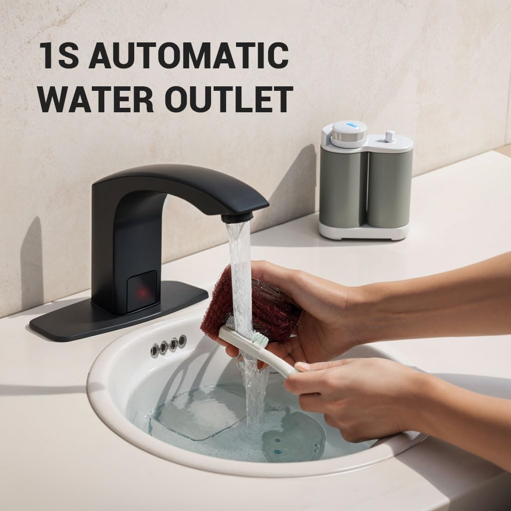 Touchless Bathroom Sink Faucet - Black, Battery Powered for Hands-Free Washing