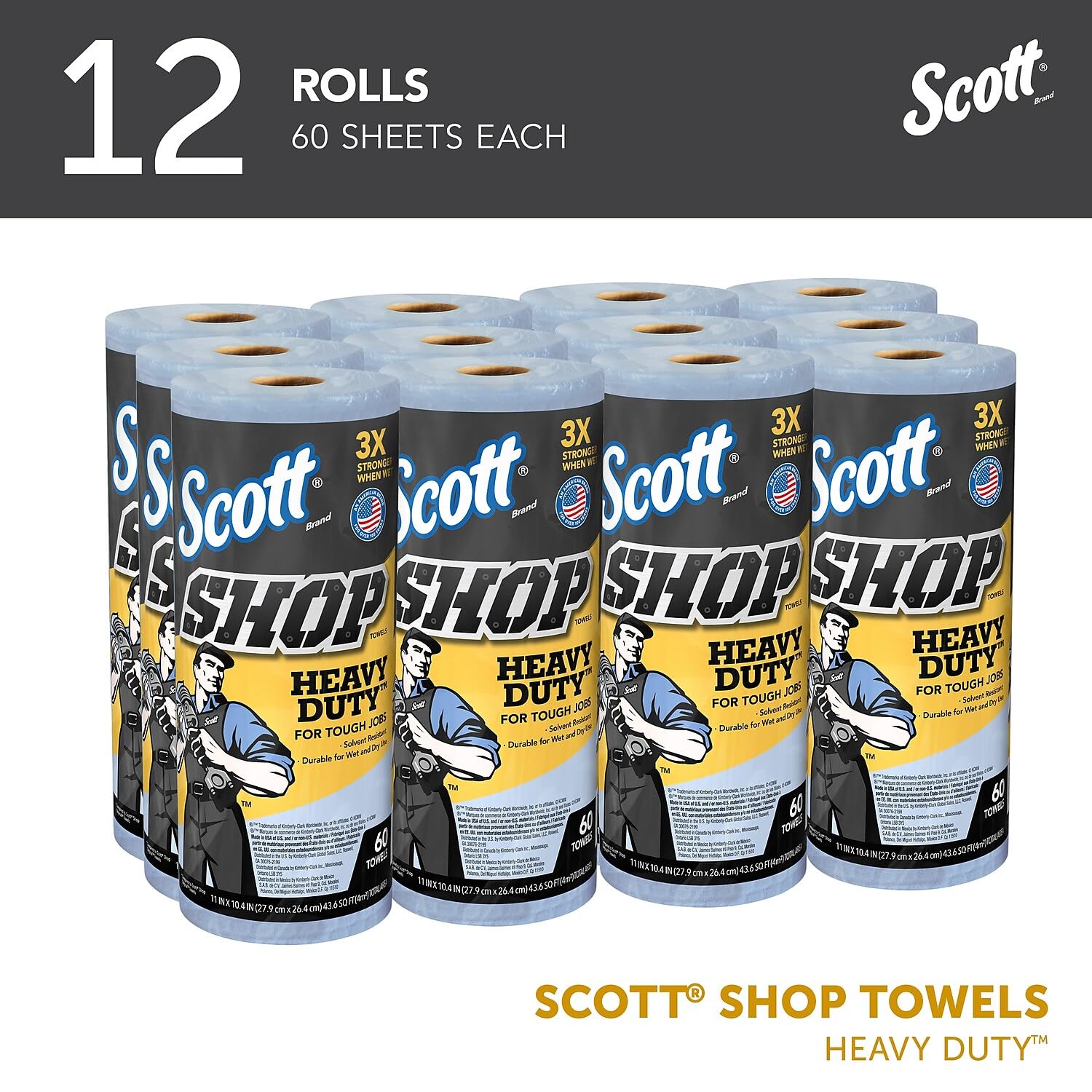 Scott® Heavy Duty Shop Towels (32992) - Industrial Grade Blue Cleaning Rags for Solvents, Oil, Grease & Tough Jobs - 10.4