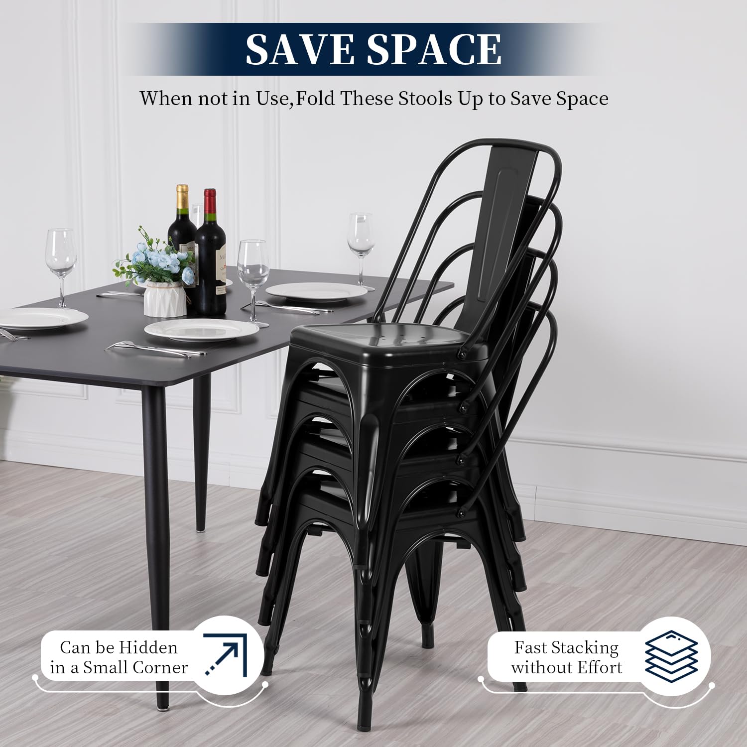 FDW Metal Dining Chairs Set of 4 - Indoor Outdoor Stackable Kitchen & Patio Chairs with 18 Inch Seat Height - 330LBS Weight Capacity - Perfect for Restaurants, Cafes, Bistros & Home Dining
