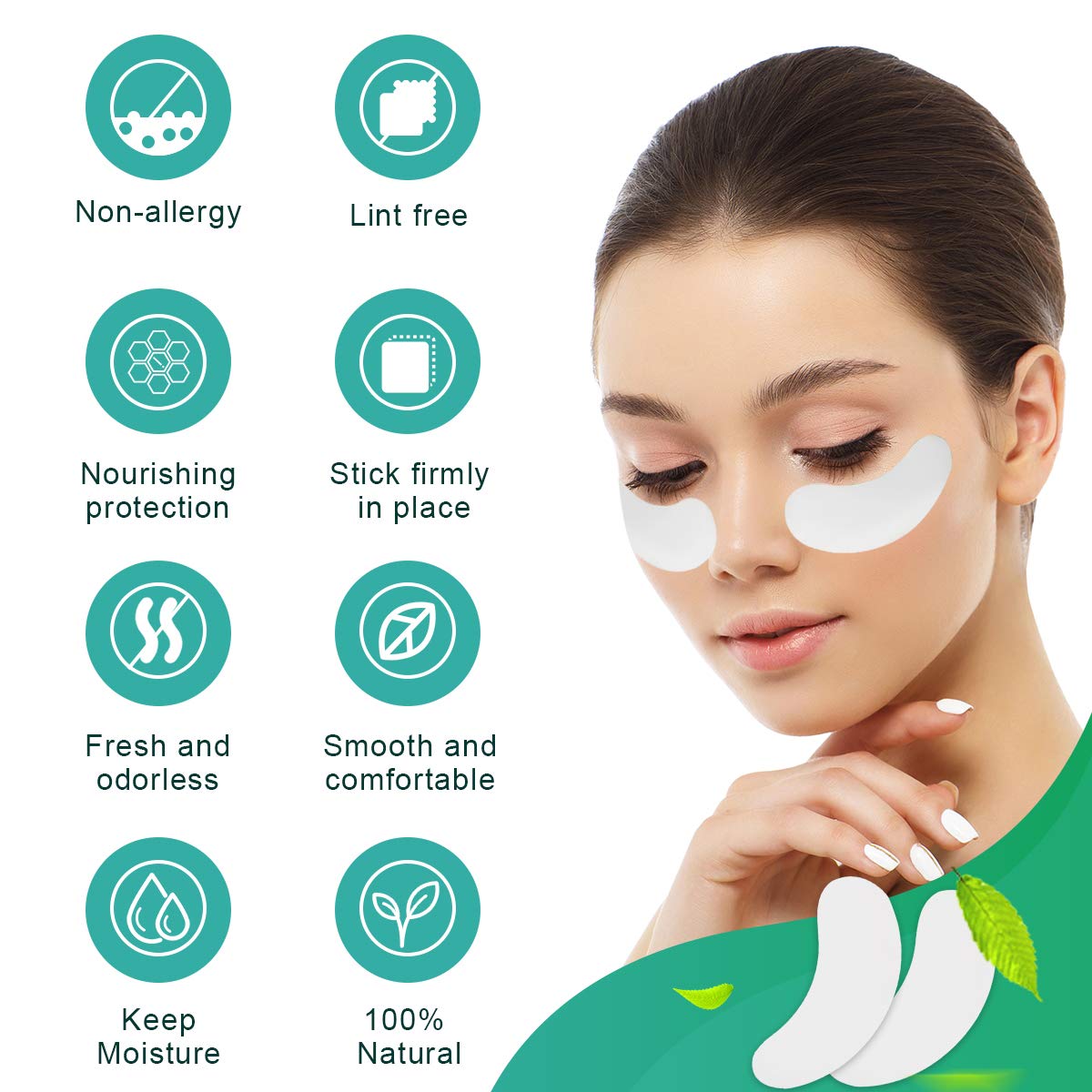 AHIER 100 Pairs Hydrogel Eyepads for Eyelash Extensions - Lint Free, Reusable Eye Patch for DIY False Eyelash Application & Professional Lash Extension Makeup - Perfect for Salon Use & At-Home Beauty Care