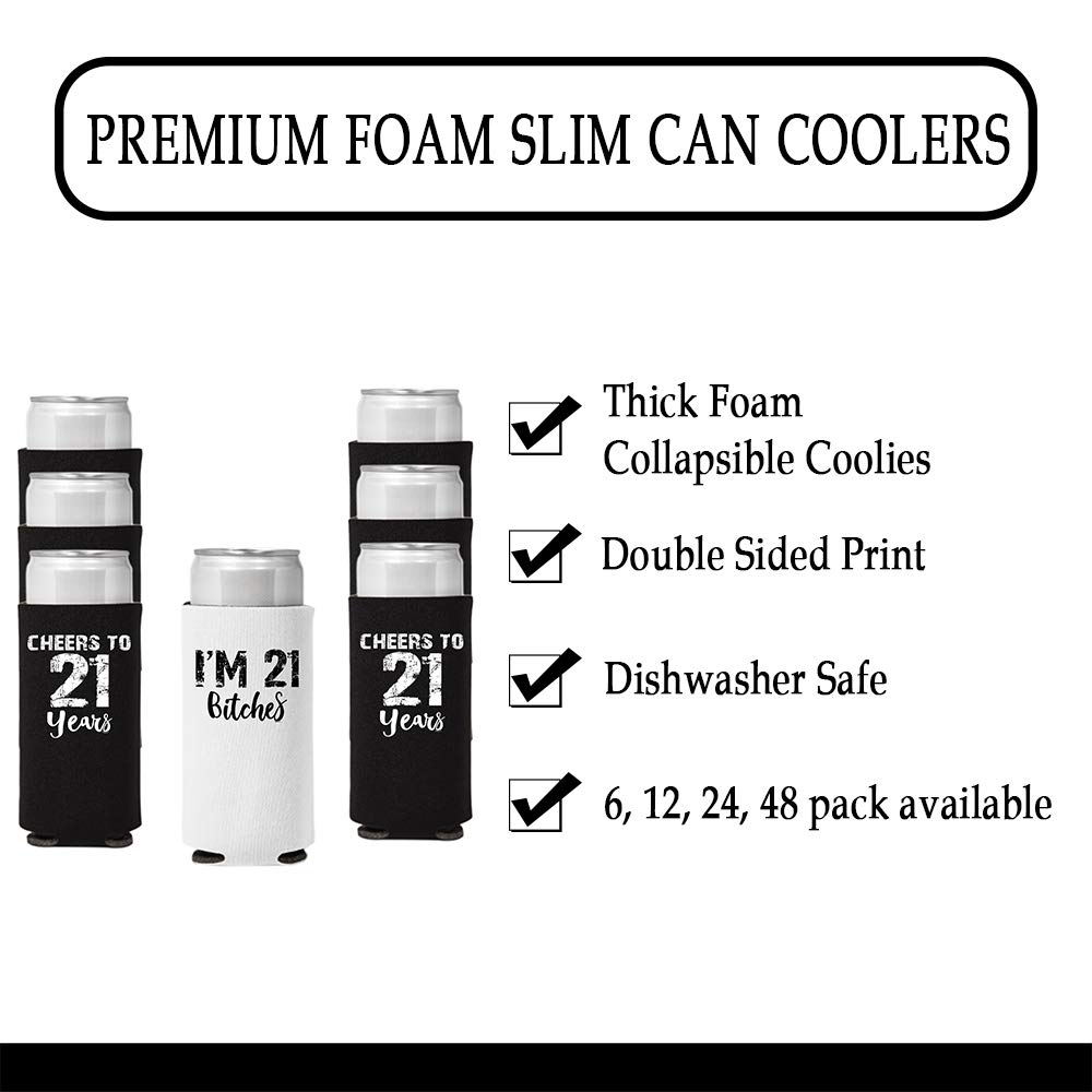 21st Birthday Can Coolie Holder - Funny 21 Cheers to 21 Years Koozies for Wedding Favors, Bachelorette Party & Groomsmen Gifts - Perfect for Dirty 21st Birthday Decorations & Celebrations