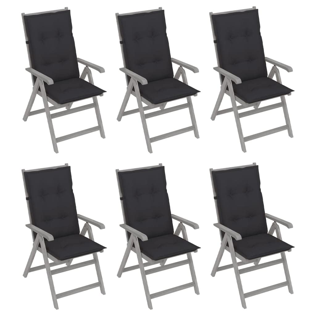 **CHARMMA 6-Piece Patio Reclining Chairs Set with Cushions – Solid Acacia Wood, Gray – 58.15KG – Outdoor Lounge Furniture for Garden, Poolside & Backyard Relaxation**
