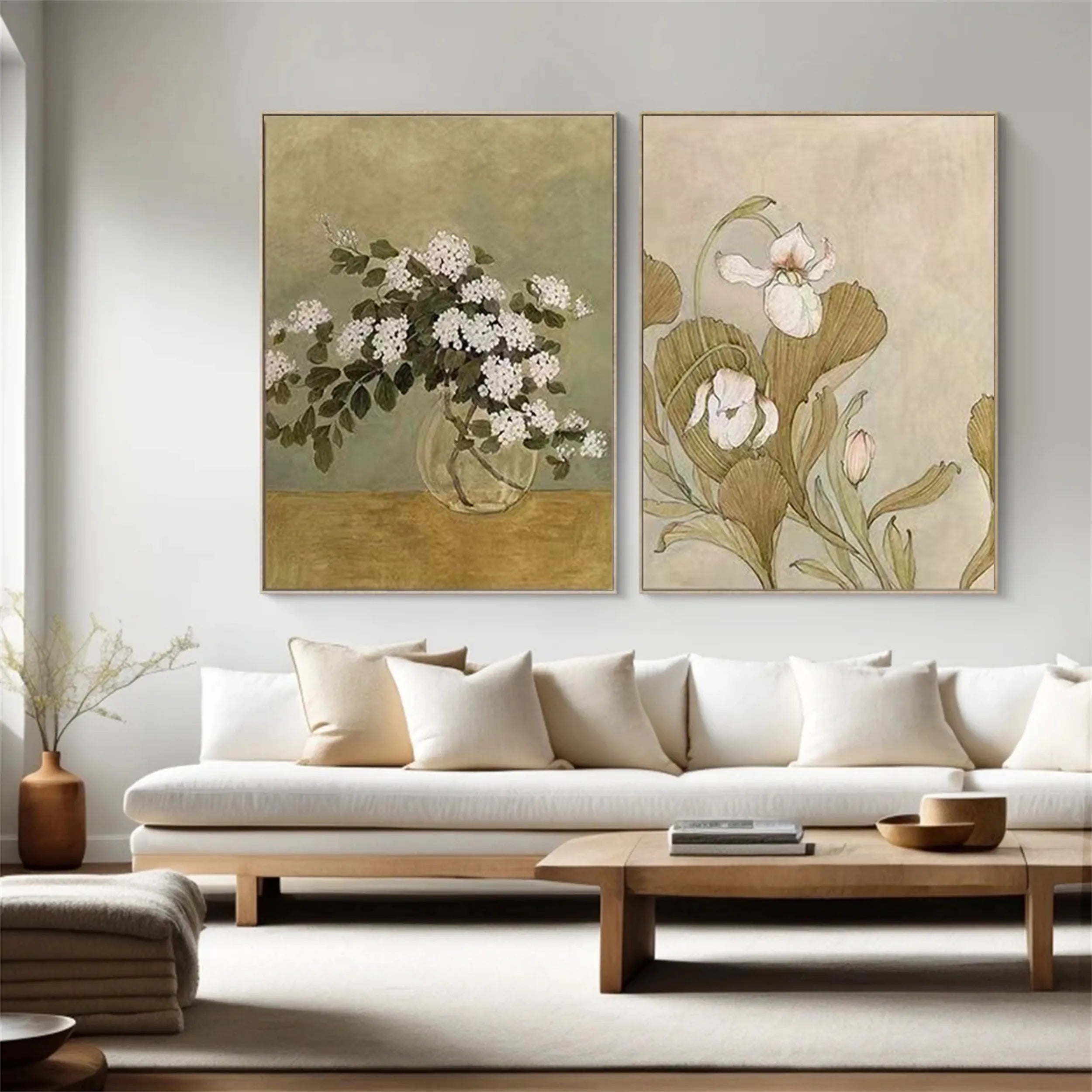 Beautiful Flower and Tree Painting Set of 2 - Wall Art Decor for Living Room, Bedroom & Office | #FT066