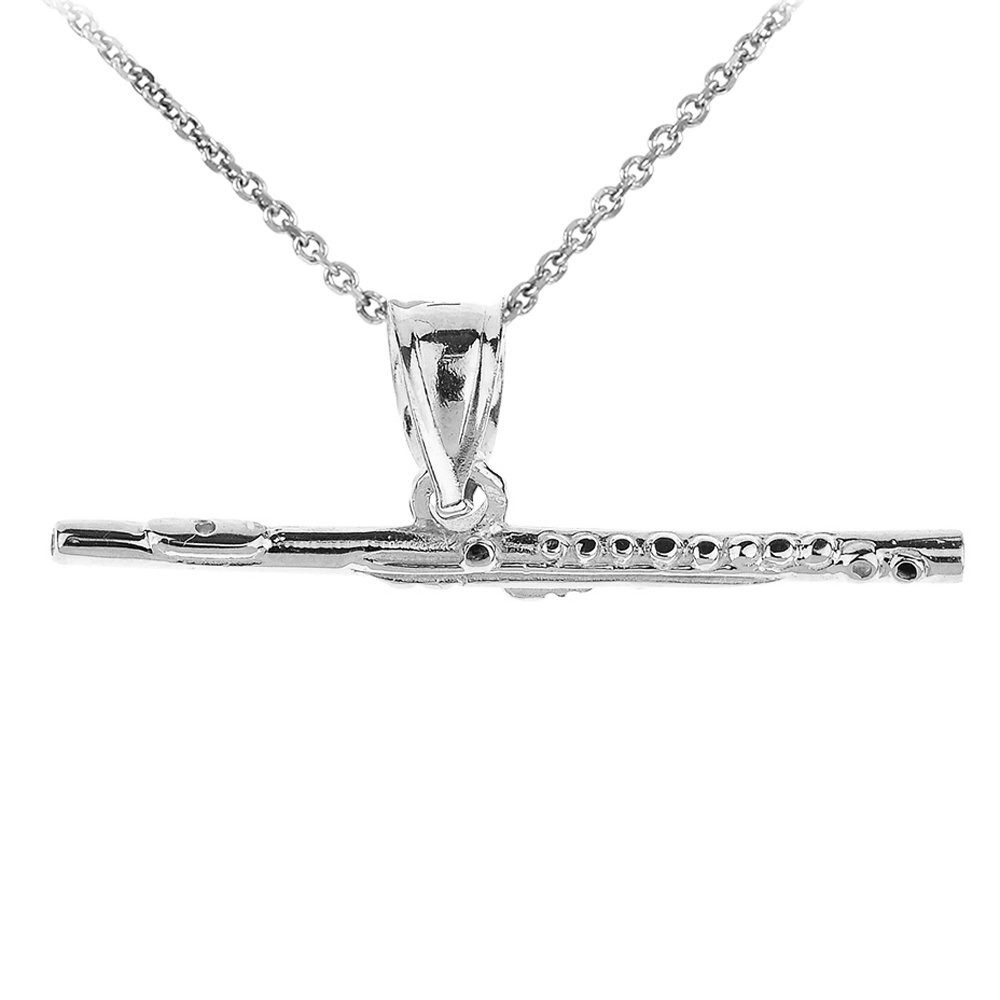 10k White Gold Flute Pendant Necklace - Elegant Musical Jewelry for Women | Perfect Gift for Musicians, Music Lovers & Graduates | Great for Concerts, Performances & Special Occasions