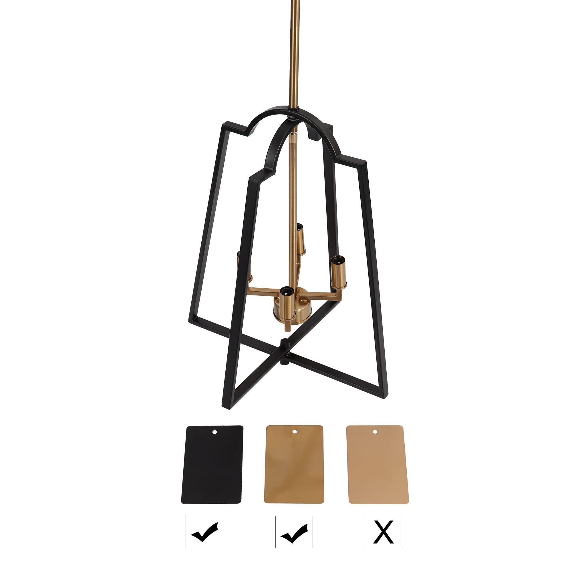 ZEVNI Black Gold 4-Light Chandelier - Modern Lantern Cage Pendant Light Fixture for Kitchen Island, Dining Room, Living Room, Bedroom, Foyer & Entryway | Elegant Lighting for Home Decor & Interior Design