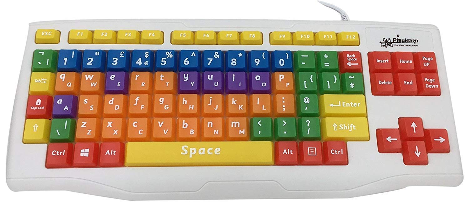 Playlearn Kids USB Computer Keyboard - Color Coded Upper & Lower Case Letters - Splash Proof Design - Educational Learning Tool for Children | Perfect for Homeschooling, Classroom Computer Labs & Early Typing Practice