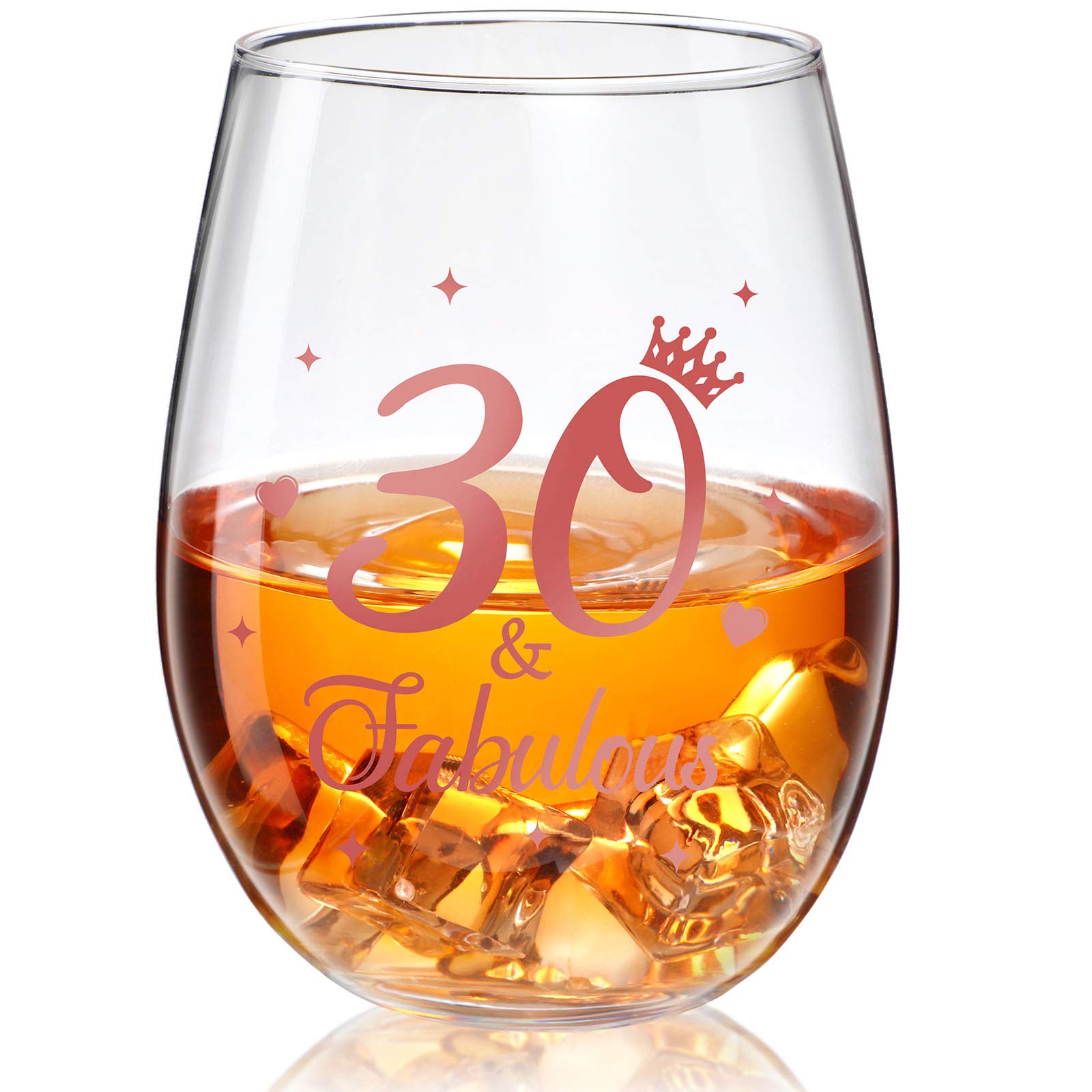 Rose Gold Stemless Wine Glass Set - 17 oz Elegant Tumblers for Men & Women, Perfect for Birthday Party, Wedding Anniversary, Bridal Shower & Home Decor - Ideal Gift for Her & Him (30 and Fabulous Design)