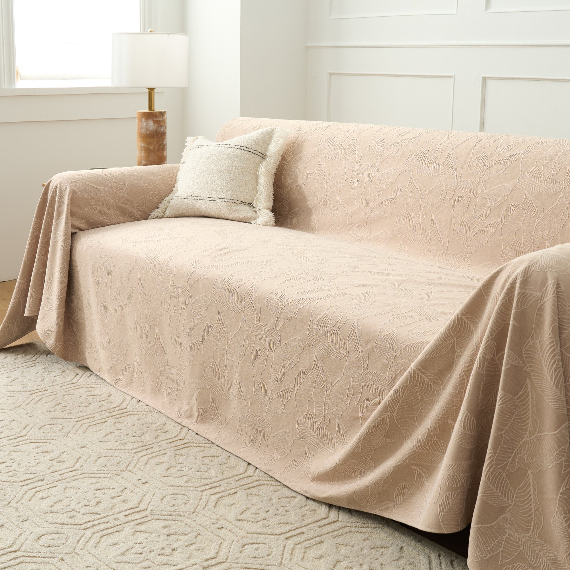 Elegant Leaf Pattern Sofa Cover - Stretchable Couch Slipcover for Living Room, Home Decor - Perfect for Pets, Kids & Daily Use