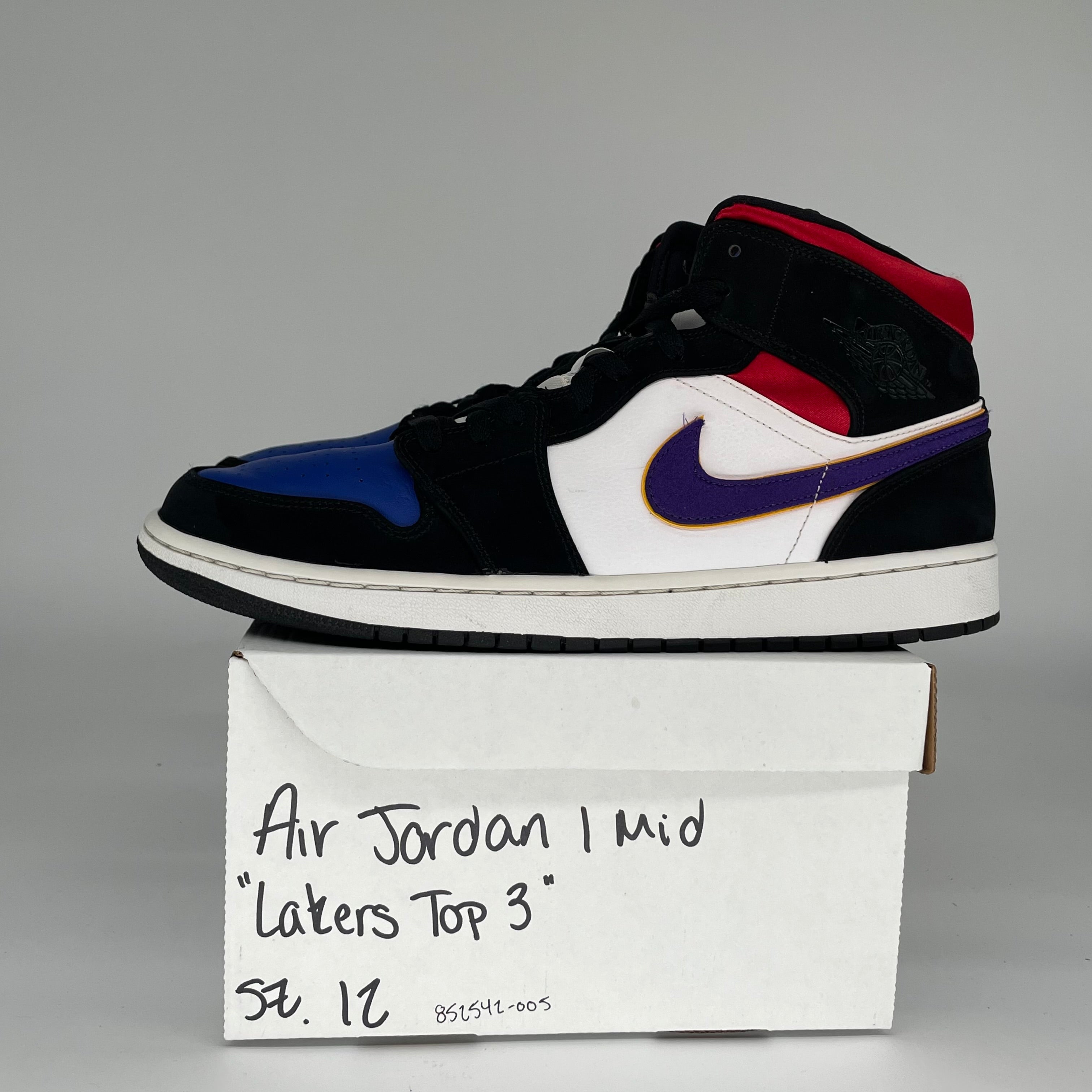AIR JORDAN 1 MID LAKERS TOP 3 Basketball Shoes - Men's Size 12 (852542-005) - Purple, Gold & Black Colorway - Perfect for Streetwear, Sneaker Collecting & Basketball Games