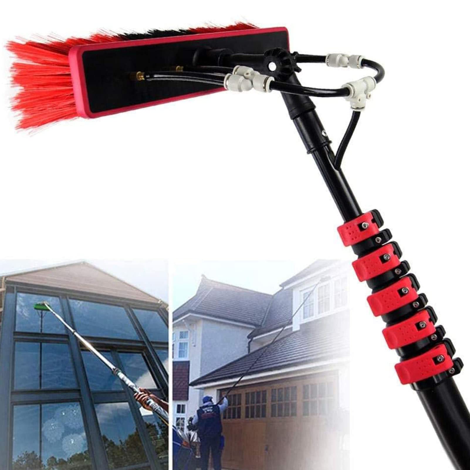 ANUU 12-39 Feet Water Fed Pole Window Cleaning Kit - Telescopic Outdoor Window Cleaner for Glass, Solar Panels & High-Rise Buildings - Includes 55cm Scrubber Brush (20FT/6M) - Perfect for Residential & Commercial Window Washing