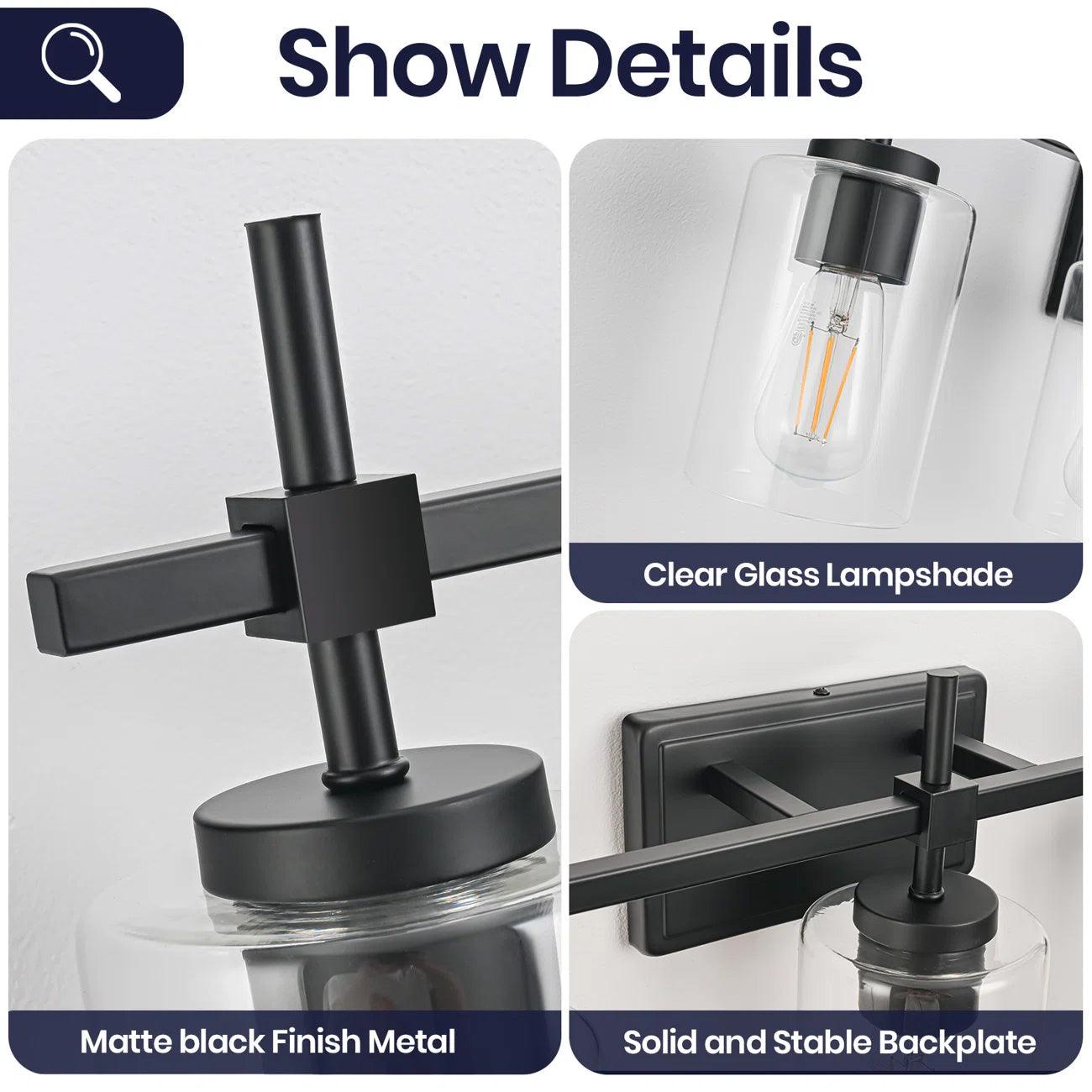Jasper Modern 5-Light Bathroom Vanity Light Fixture - Brushed Nickel & Black with Clear Glass Shades - Perfect for Bathroom, Powder Room, and Dressing Room Lighting