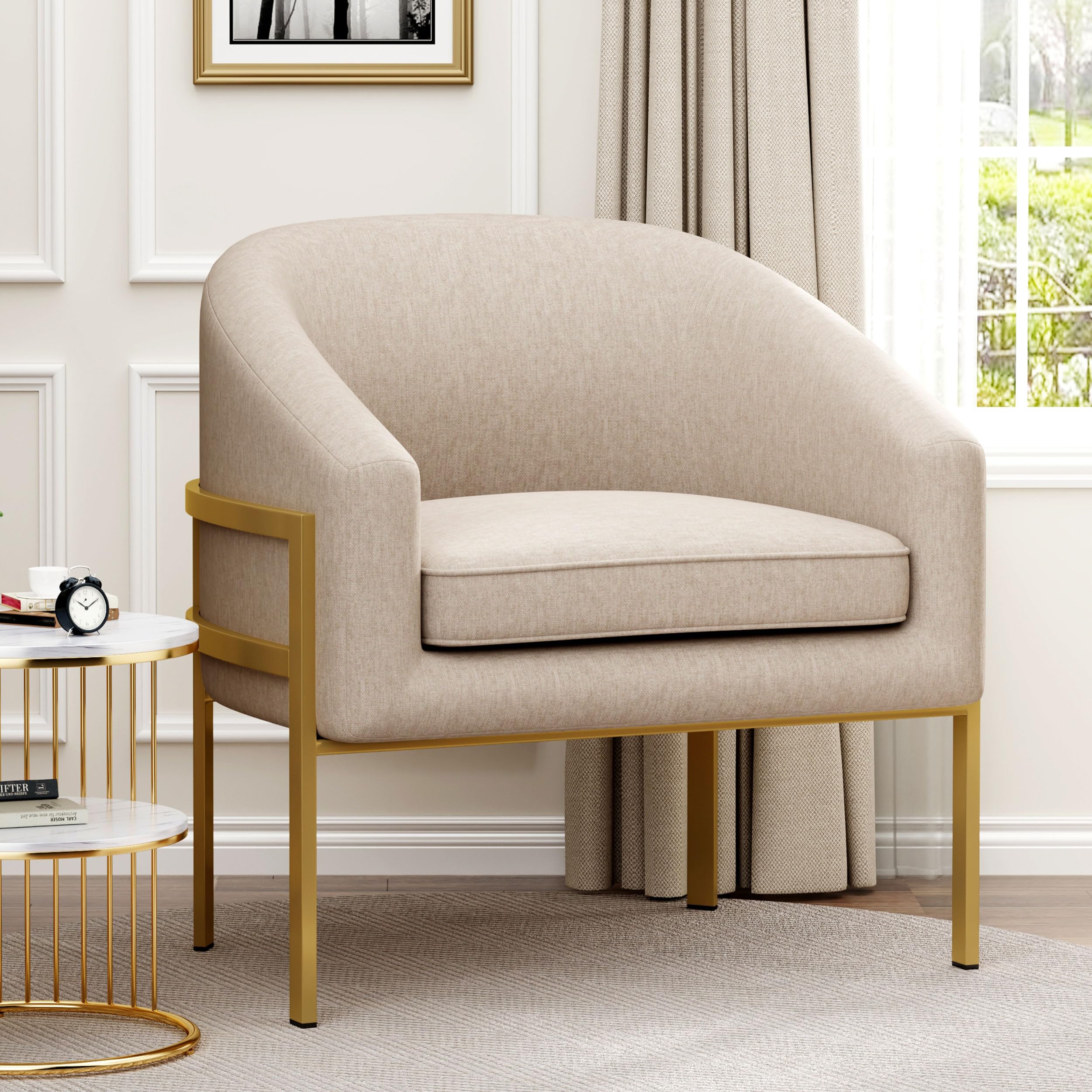 Annjoe Modern Accent Chair - Upholstered Armchair with Sturdy Metal Frame Legs for Living Room, Bedroom, Kitchen | Perfect for Relaxing, Reading & Home Decor