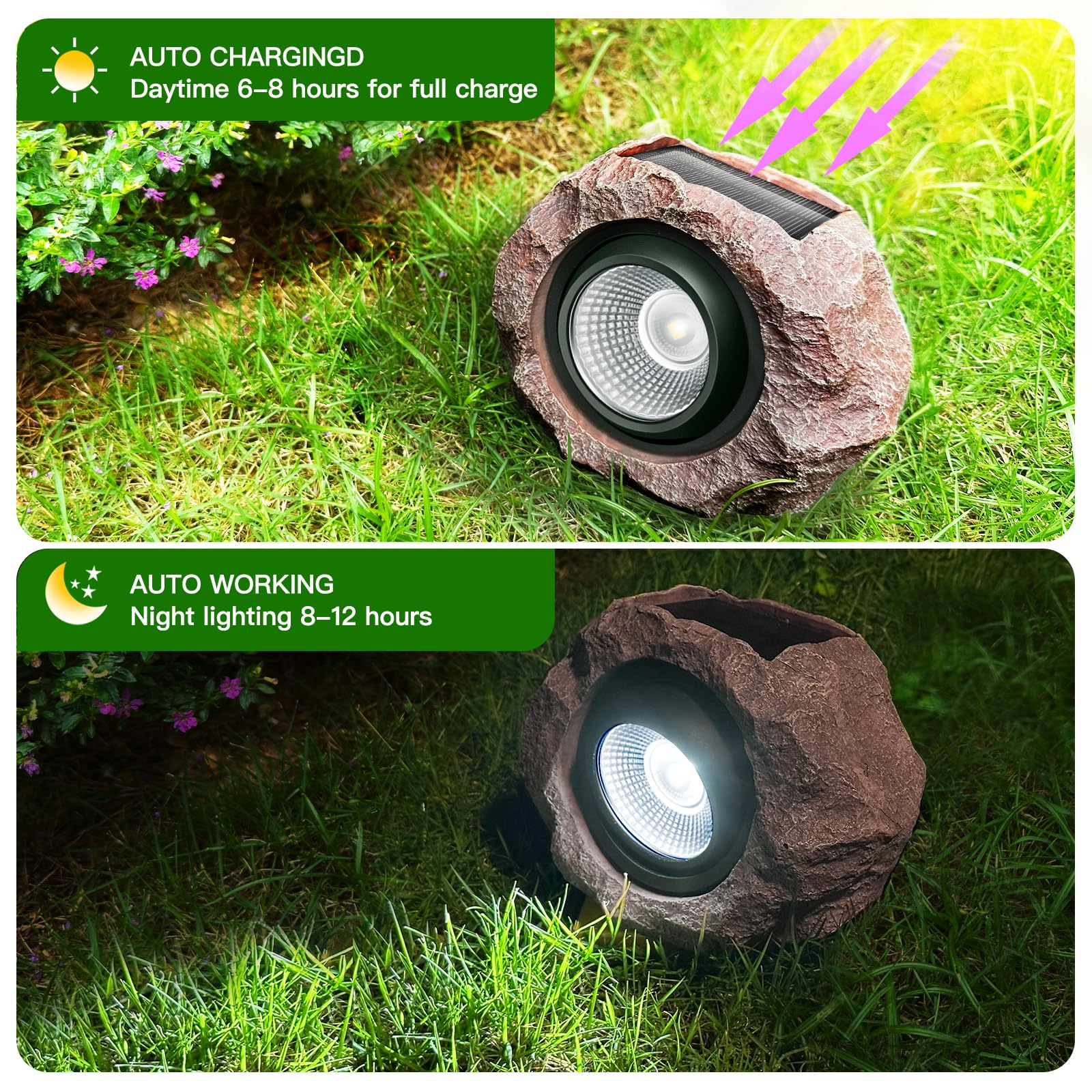 Timeflies Solar Rock Lights Outdoor - 1 Pack Super Bright Solar Spot Lights, IP65 Waterproof Solar Yard Lights with Auto On/Off - Perfect for Garden Paths, Sidewalks, Yards, Landscapes & Patios - Ideal for Outdoor Decoration, Pathway Lighting & Nighttime Safety