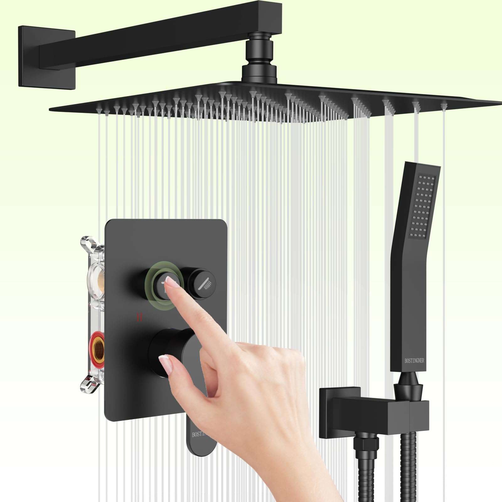 Premium Matte Black Shower System - Complete Wall Mounted Shower Faucet Set with Handheld Sprayer, 12