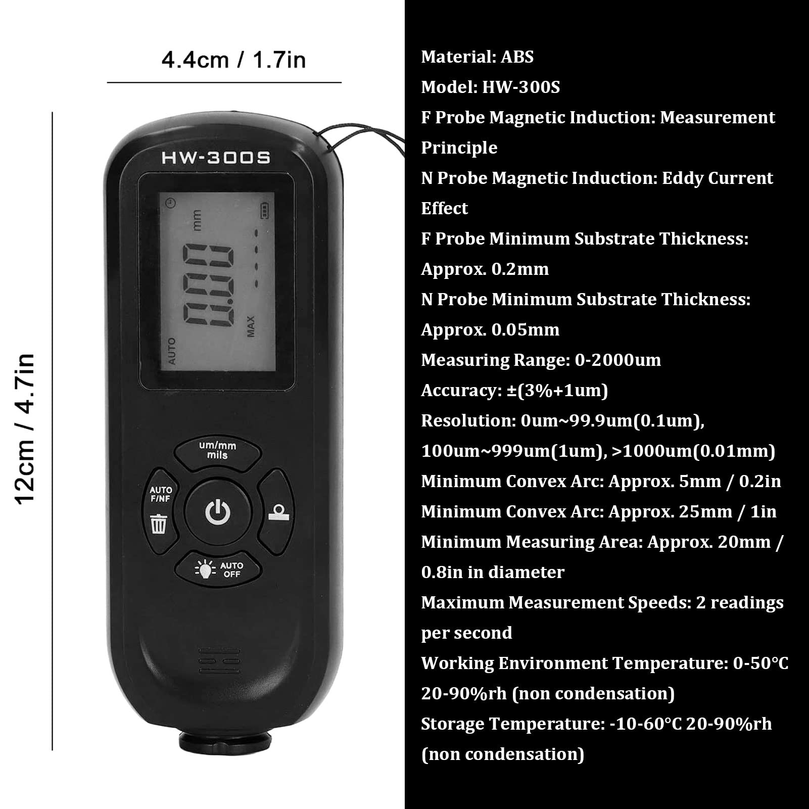 HW-300S Digital Paint Thickness Gauge - Automotive & Metal Coating Thickness Meter for Accurate Paint Measurement | Perfect for Car Detailing, Auto Body Shops & Industrial Coating Inspection