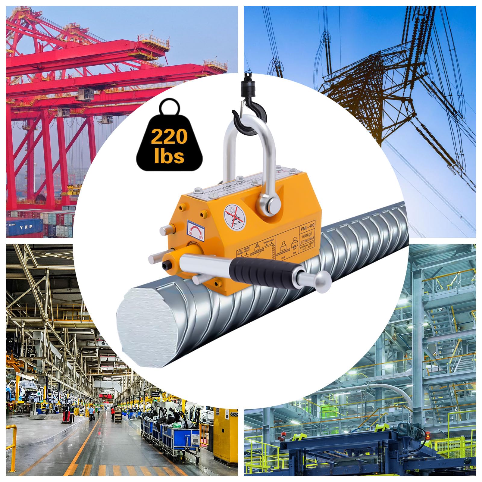 220 Lbs/100 kg Heavy Duty Magnetic Lifter - Permanent Lifting Magnet with Quick Release for Steel Plates & Boards - Ideal for Hoist, Shop Crane & Industrial Material Handling
