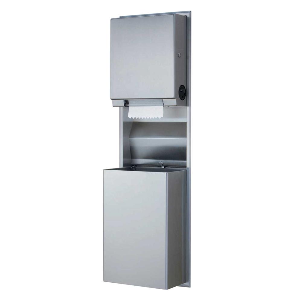 Bobrick B3961 ClassicSeries Recessed Paper Towel Dispenser & Waste Receptacle - Satin Finish | Ideal for Commercial Restrooms, Offices & Public Spaces
