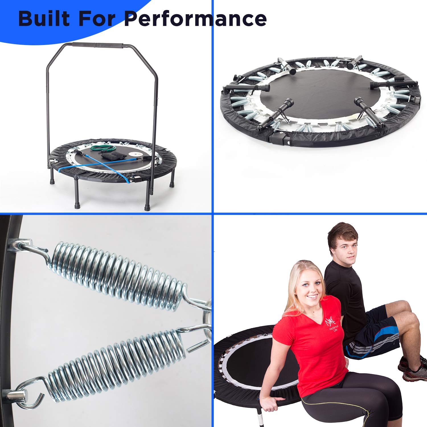 Maximus PRO Folding Rebounder Trampoline for Adults - #1 Rated Indoor Exercise Equipment with Stability Bar | Fitness, Weight Loss & Cardio Workouts | Includes Free Storage Bag, Resistance Bands & Online/DVD Workouts | Pre-Assembled | Perfect for Home Gym, Small Spaces & Low-Impact Training