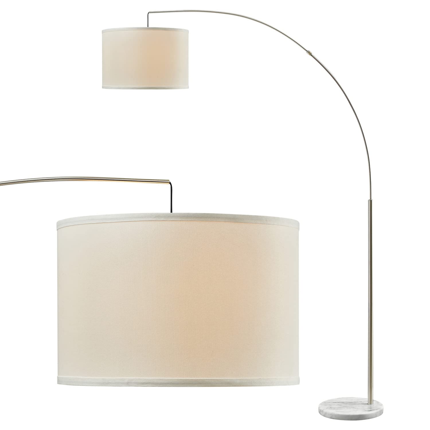 Oneach Modern Arc Floor Lamp - Brushed Steel Standing Light for Living Room, Bedroom, Office - Adjustable Arch Design with Hanging Shade for Reading Over Couch, Sofa or Desk - Silver Finish
