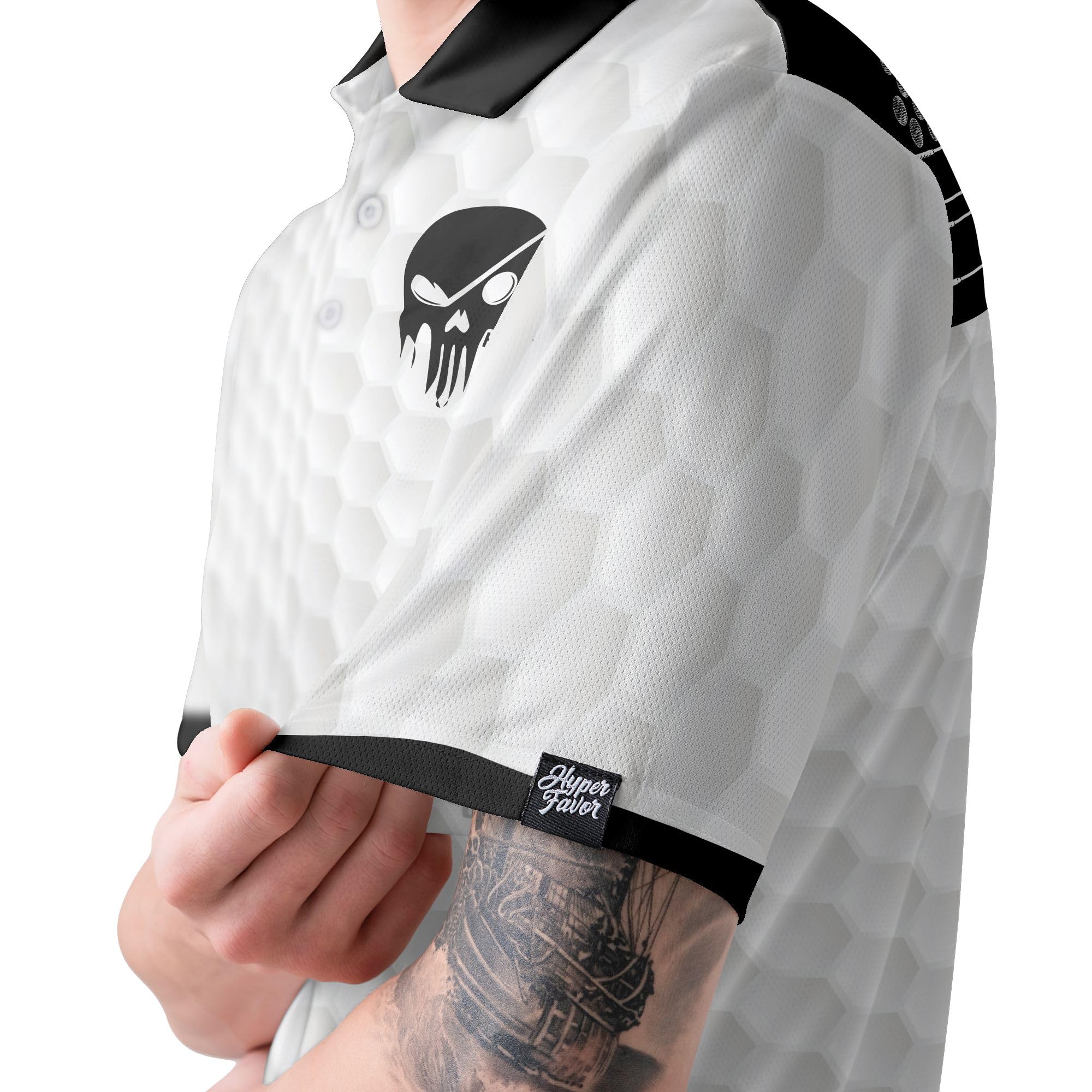 HYPERFAVOR Men's Black & White Skull Print Quick-Dry Golf Polo Shirt - Breathable Short Sleeve Performance Golf Shirt for Men - Perfect for Golfing, Casual Wear & Outdoor Activities