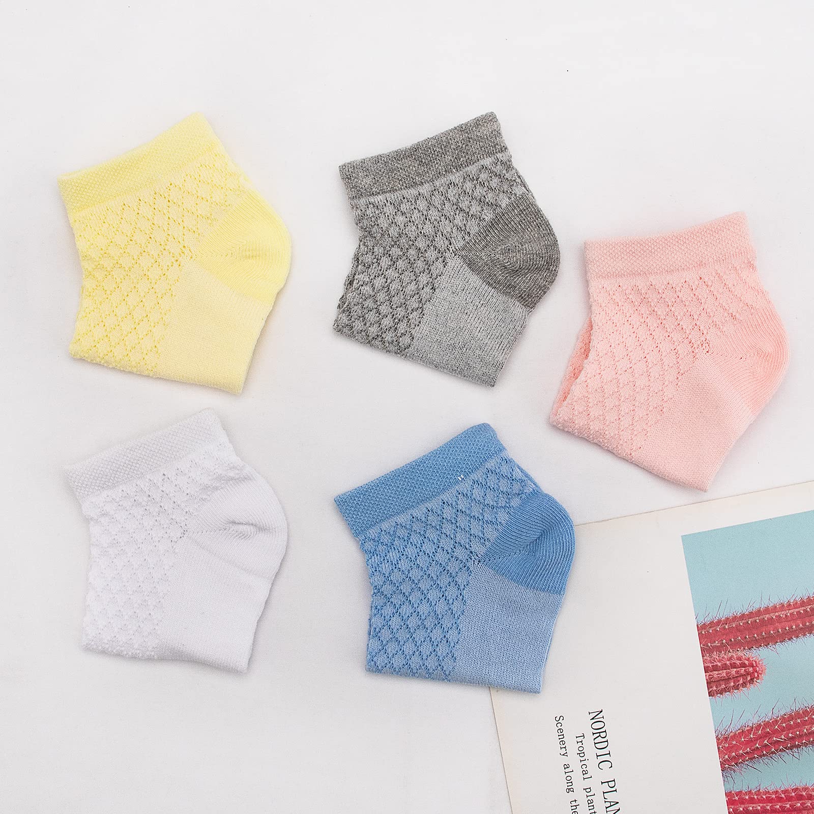 Looching 6 Pairs Baby Girls & Boys Breathable Mesh Cotton Socks - No Show Low Cut Athletic Ankle Socks for Toddlers 0-5T - Perfect for Playtime, School & Everyday Comfort