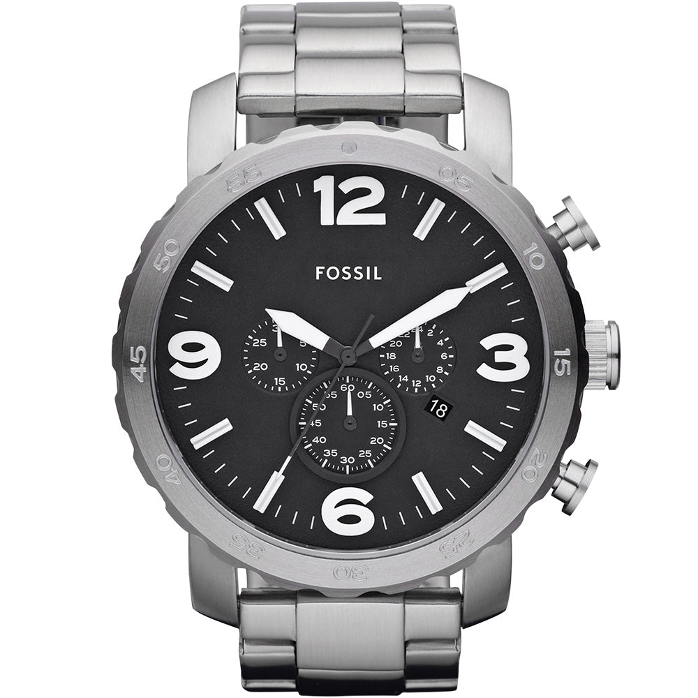 Fossil Nate JR1353 Multi-Function Stainless Steel Watch for Men - Waterproof, Chronograph, Date Display - Perfect for Casual, Business & Outdoor Activities