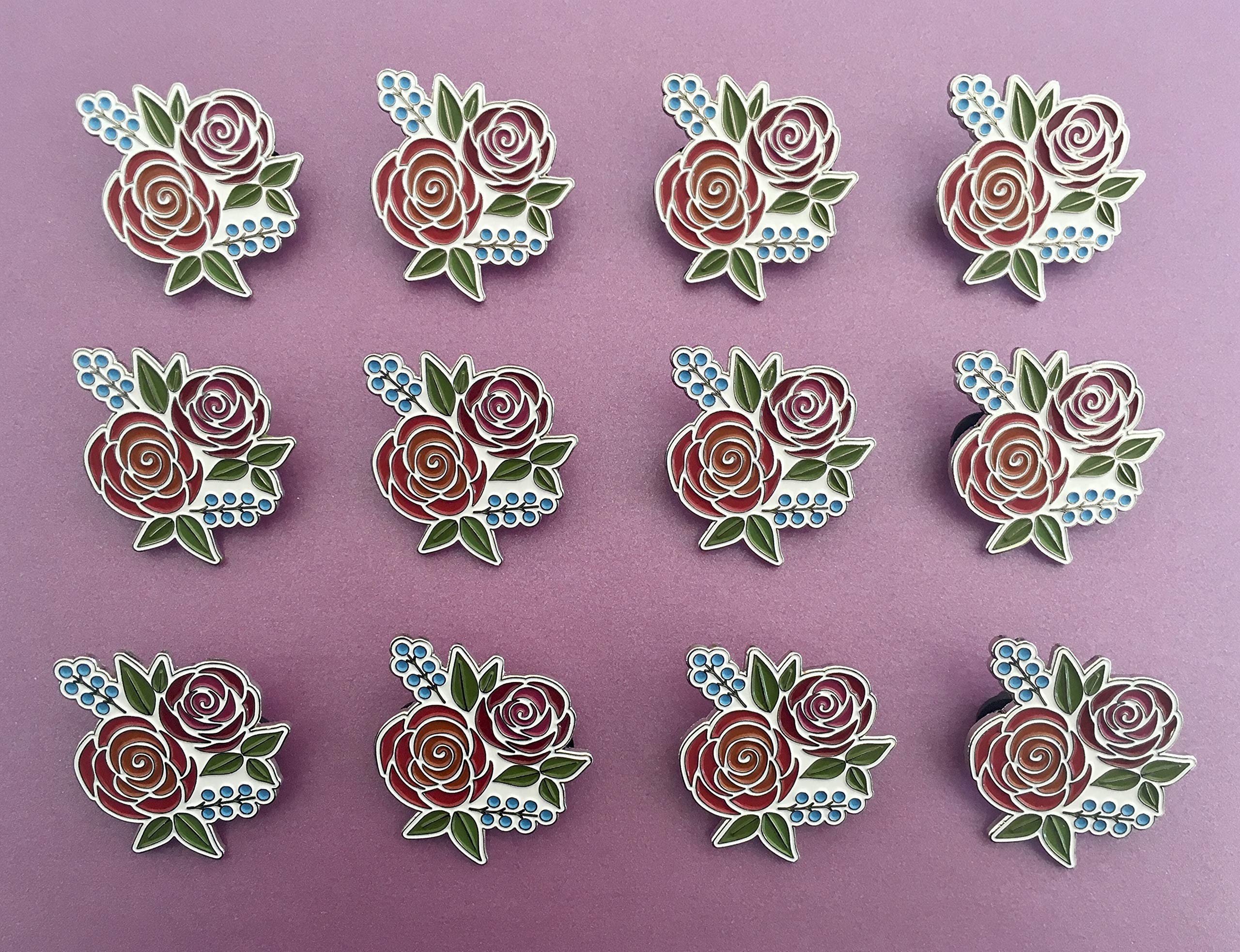 Rose Enamel Pin - 1.5 Inch Floral Brooch in Pink, Orange & Red with Aqua Green Accents - Vintage Style Lapel Pin for Jackets, Bags & DIY Crafts - mlmxoxo