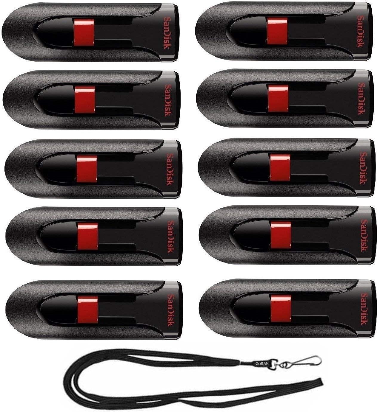 SanDisk 128GB USB 2.0 Flash Drive 10-Pack with Lanyards for Data Storage & Transfer