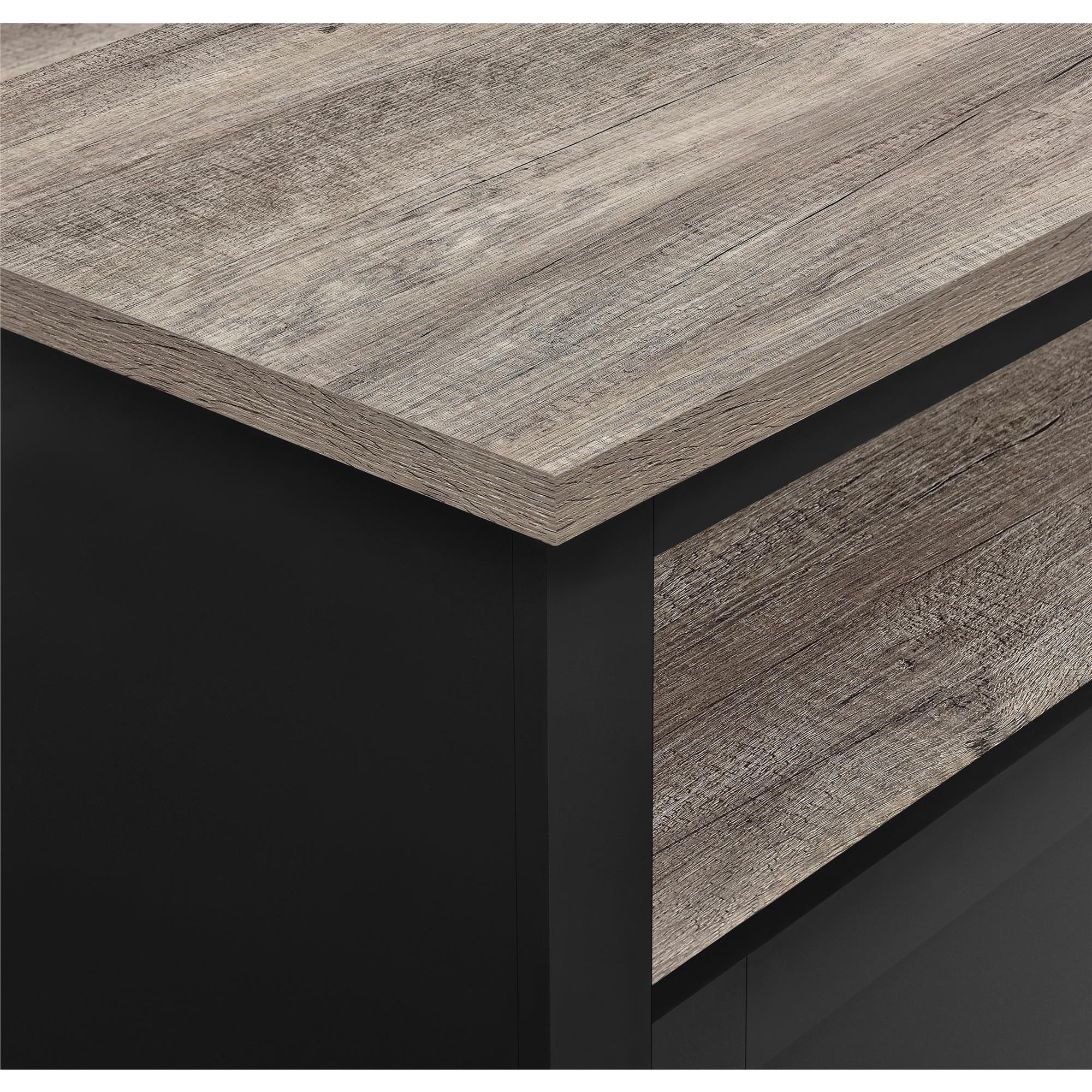 Ameriwood Home Carver Coffee Table with Open Storage - Matte Black & Distressed Wood Grain - Modern Farmhouse Living Room Furniture for Small Spaces (36.5
