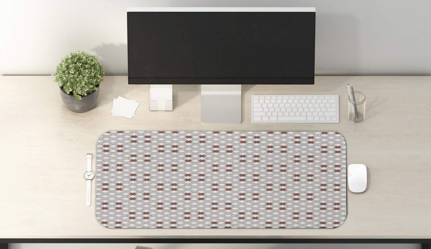 Ambesonne Boho Computer Mouse Pad - Ethnic Mosaic Moroccan Inspired Geometric Floral Design, Non-Slip Rubber Base, Large 31