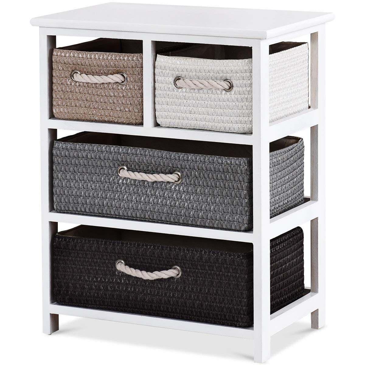 Giantex Wooden Nightstand with Knitted Drawers - 4 Drawer End Table for Bedroom, Living Room & Bathroom - Compact Storage Organizer for Small Spaces | Perfect for Books, Lamps & Bedside Essentials