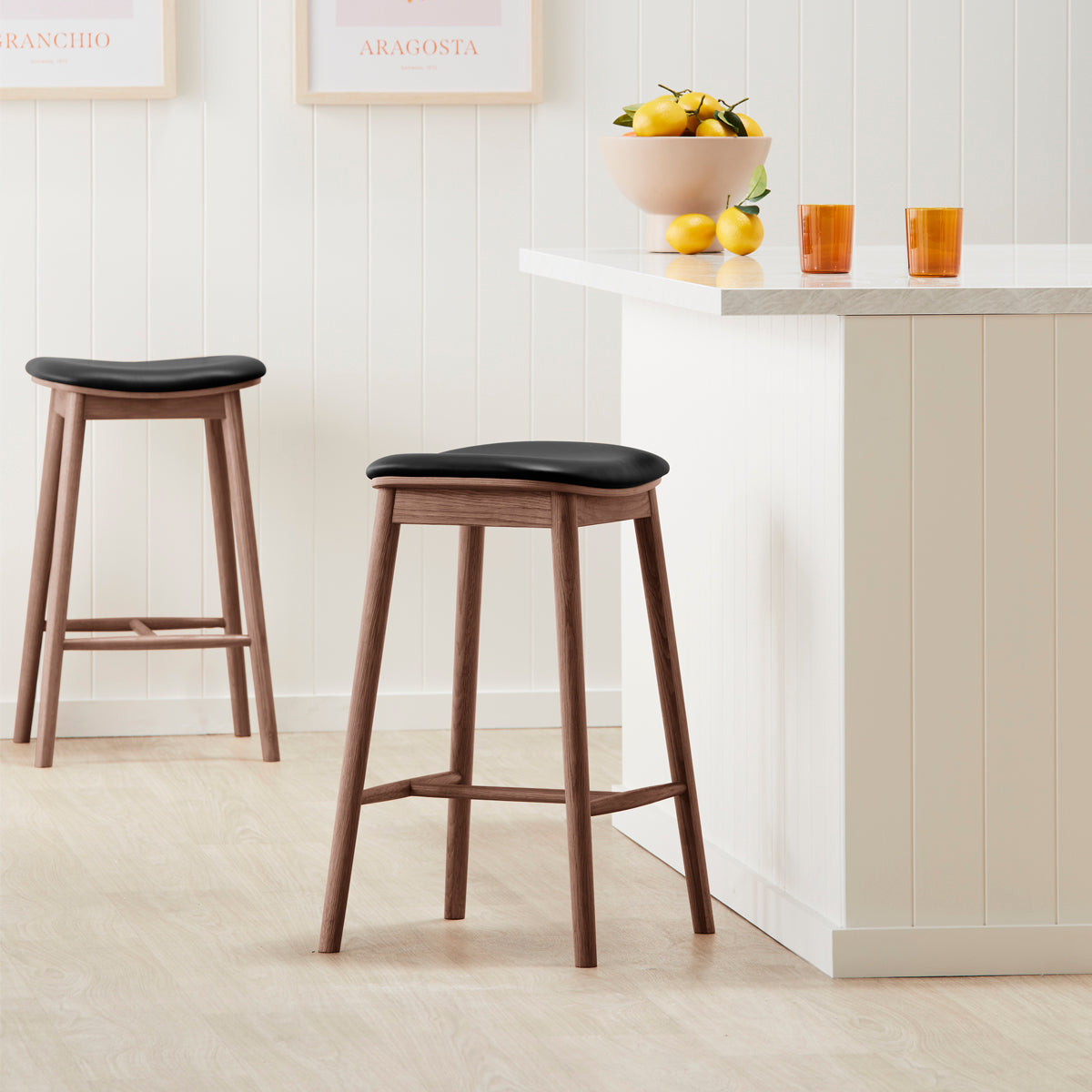 Premium Lando Leather Backless Bar Stool - Modern Counter Height Stool for Kitchen Island, Breakfast Nook & Home Bar - Comfortable PU Leather Seat with Chrome Metal Base