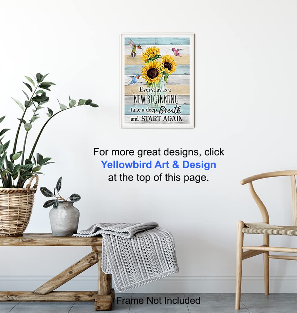 Inspirational Wall Art Decor with Hummingbirds & Sunflowers - Rustic Boho Family Home Decor - Positive Quote Sign for Living Room, Bedroom, Office - Encouragement Gift for Women, Housewarming Present
