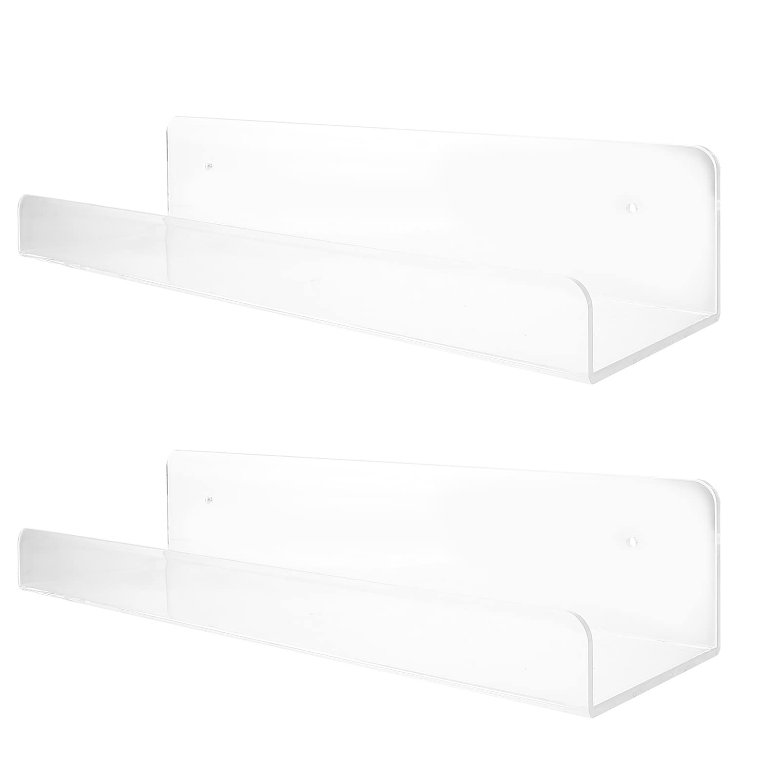 Happyyami 2-Pack Clear Acrylic Wall Mounted Spice Rack - Kitchen Organizer Shelf for Seasoning Jars, Bathroom Storage, or Office Supplies - Space Saving Wall Shelves for Home & Apartment Organization