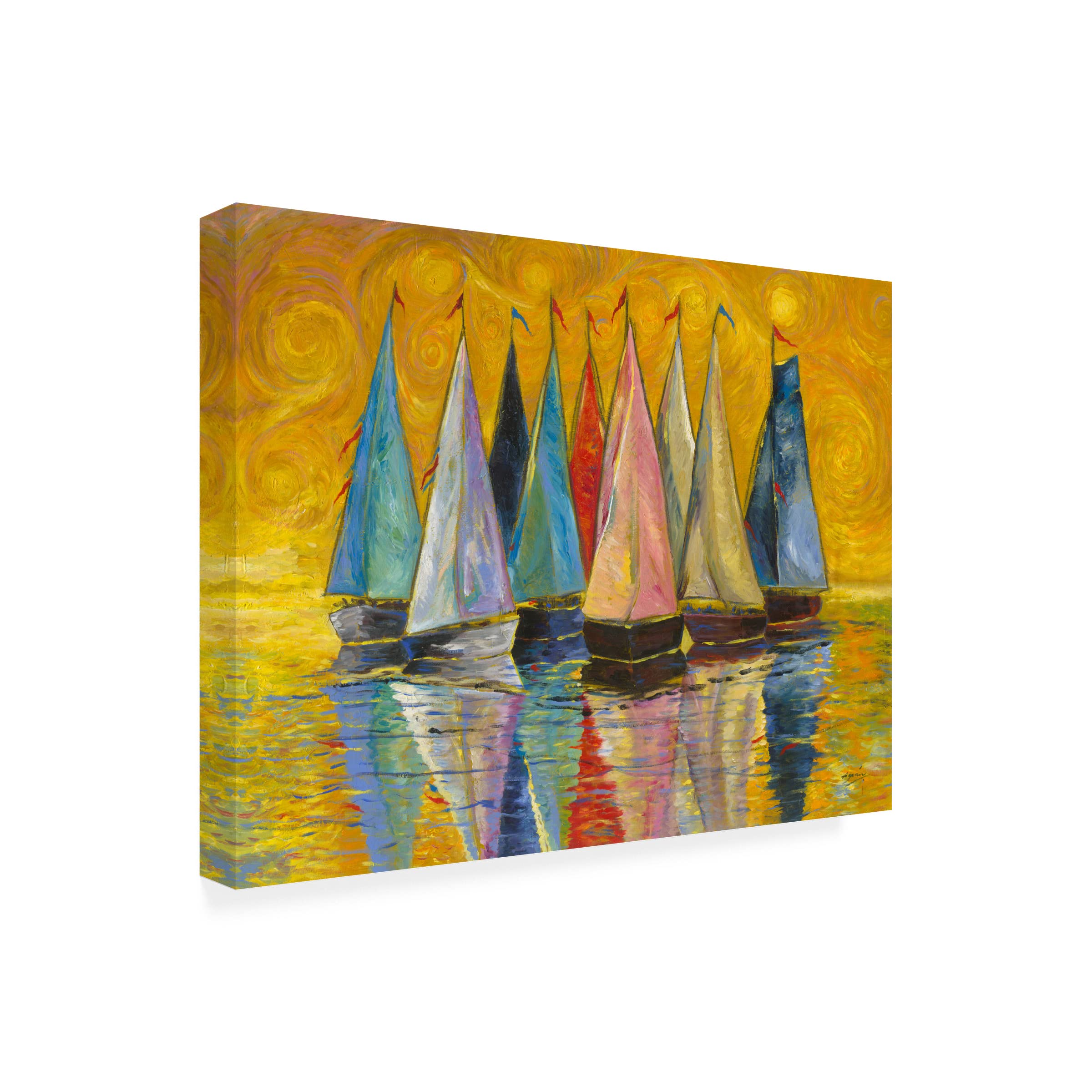 Trademark Fine Art 'Regatta Festive' Canvas Wall Art by Azarin - Vibrant Sailing Scene Painting for Living Room, Bedroom & Office Decor