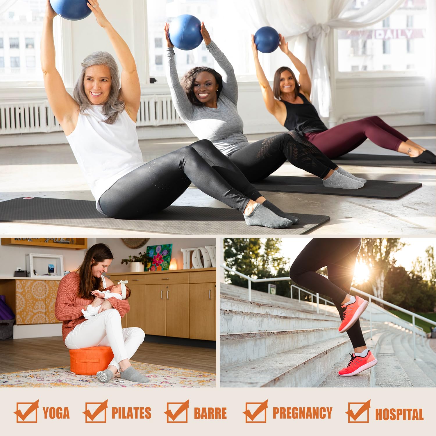 Non-Slip Yoga Socks for Women - 4/6 Pairs Grippy Pilates Socks for Barre & Workout