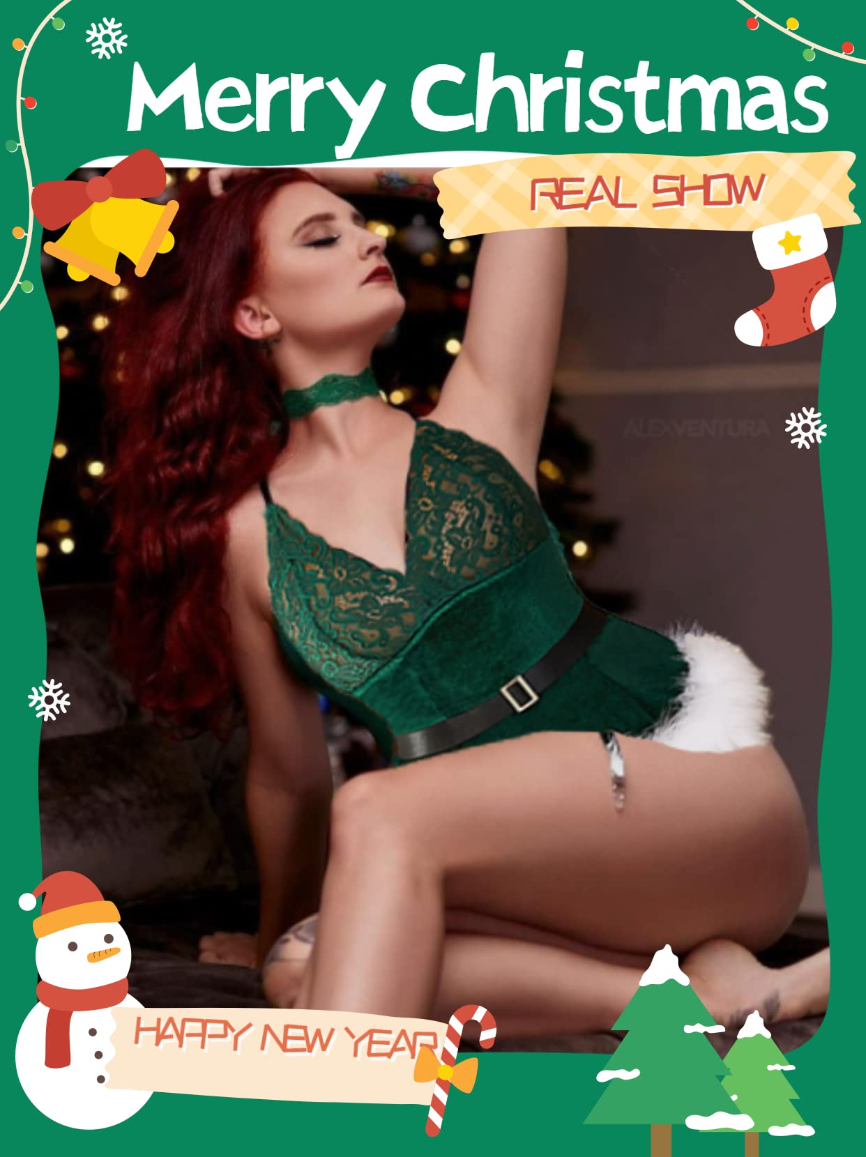 **Avidlove Women's Christmas Lingerie Set - Santa Babydoll Lace Chemise with Garter Bustier (No Stockings) S-XXL | Holiday Party, Valentine's Gift, Boudoir Photo Shoot**