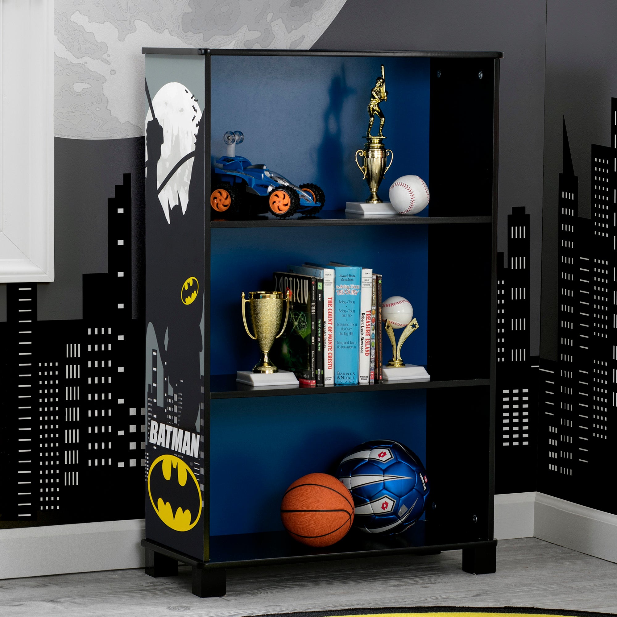 Batman Deluxe 3-Tier Bookcase - Wooden Bookshelf for Comics, Collectibles & Display - Perfect for Home Office, Living Room & Game Room Decor