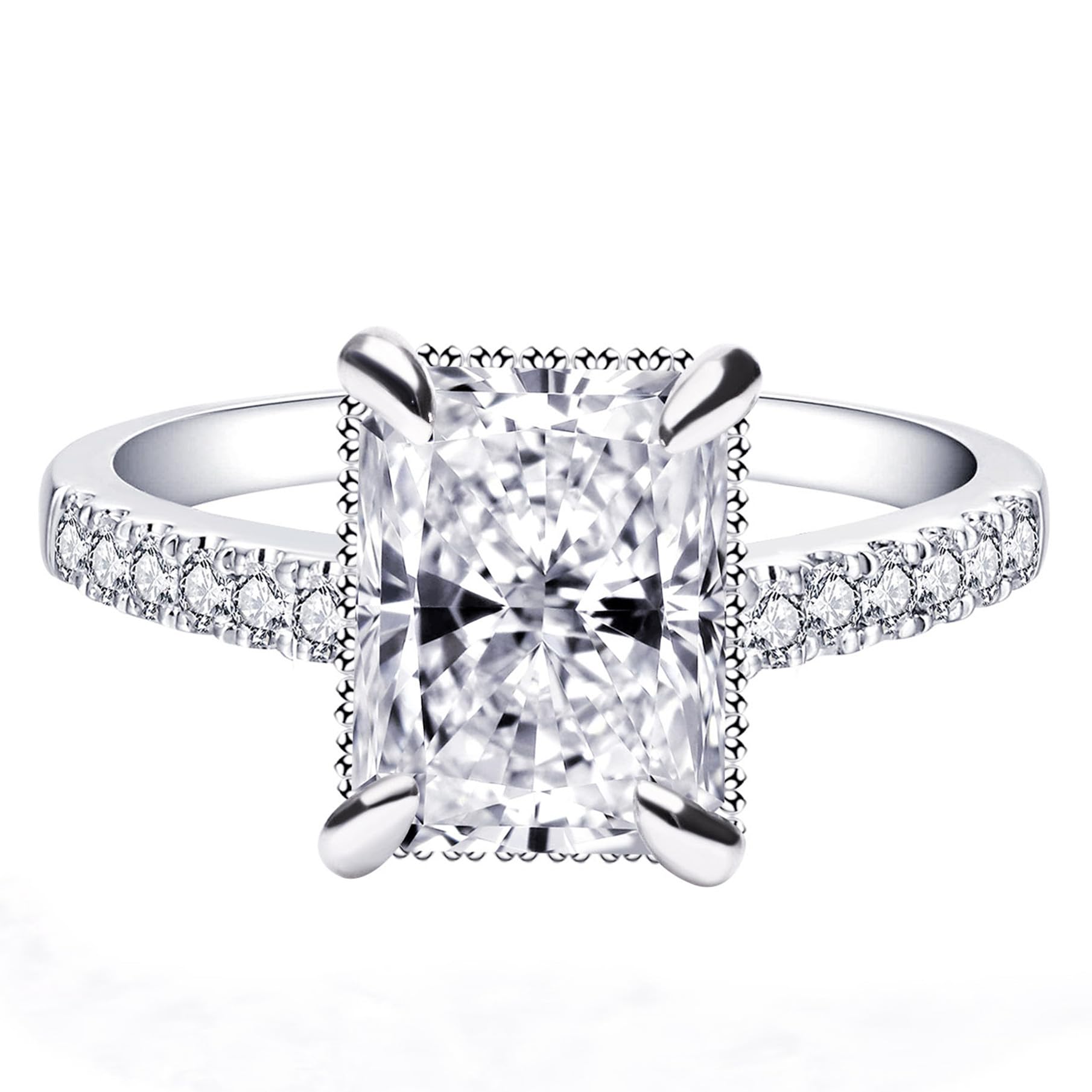 3.0ct Moissanite Engagement Ring for Women - Sterling Silver GHI VVS Square Radiant Cut Wedding Ring - Proposal, Anniversary, Valentine's Day Gift - Perfect for Bridal, Party & Special Occasions