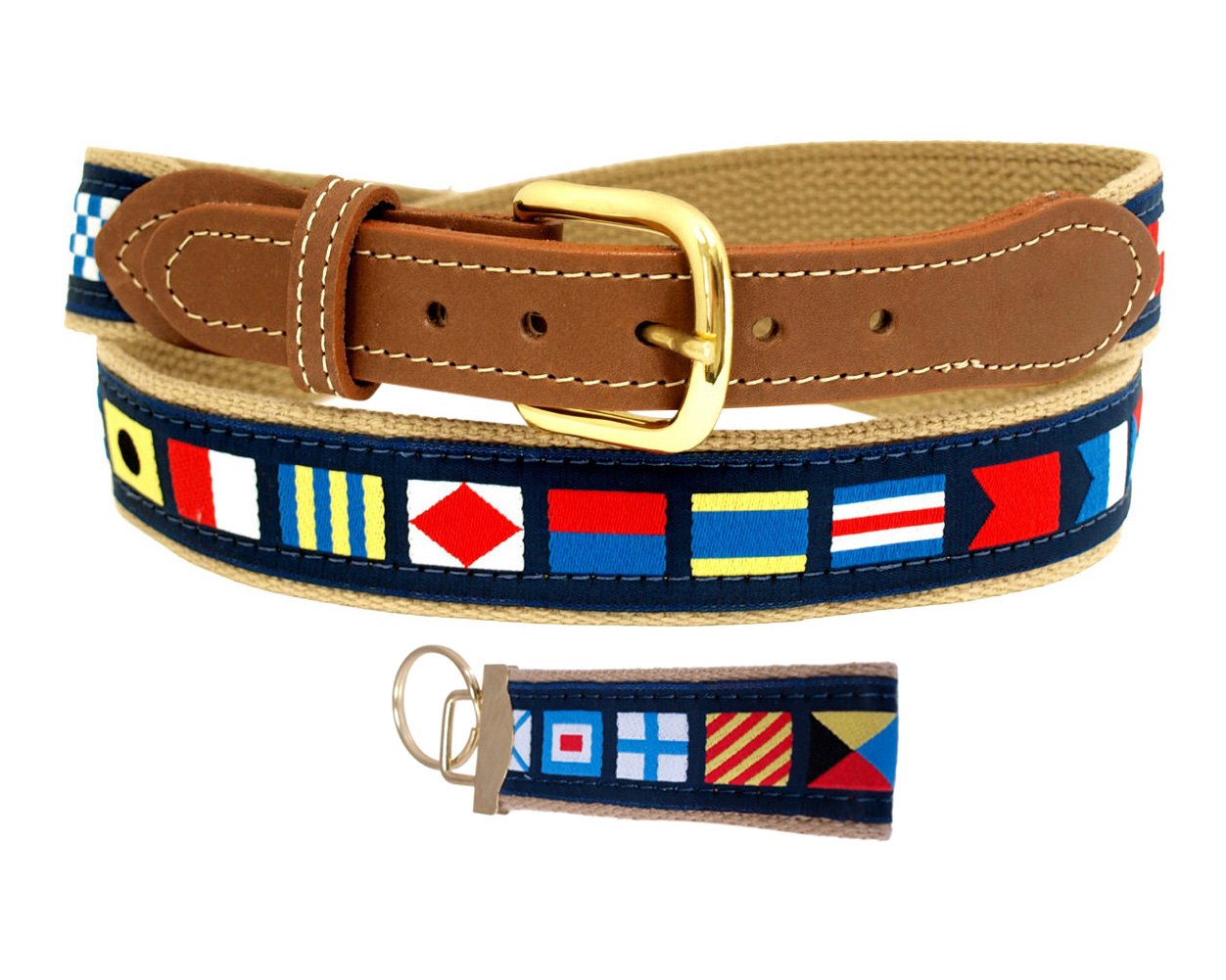 Nautical Code Flag Belt with Khaki Web Strap & FREE Keychain - Perfect for Sailing, Boating, and Nautical Fashion Accessories