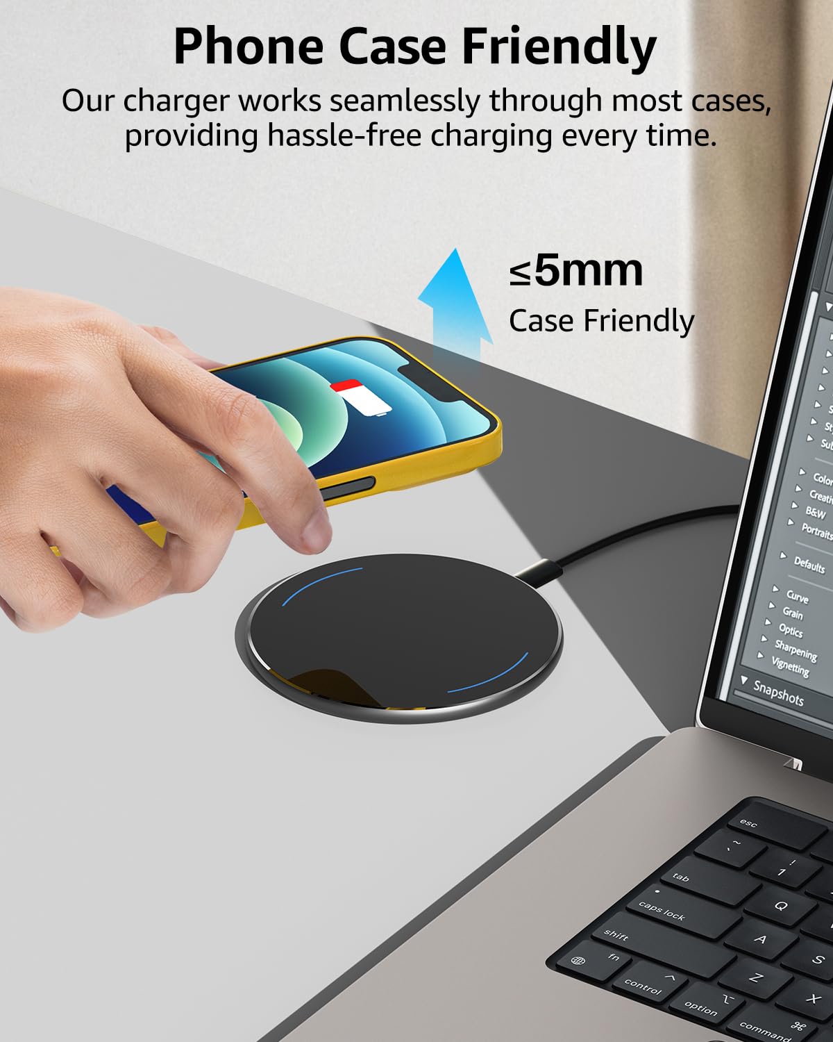 TOZO 2025 Upgraded 15W Max Fast Wireless Charging Pad - Compatible with iPhone 16/16 Plus/16 Pro Max/15/14/13/SE/12 & Samsung Galaxy S24/S23/S22 Series - Qi-Certified Charger for Bedside, Office & Car (Black, No AC Adapter)
