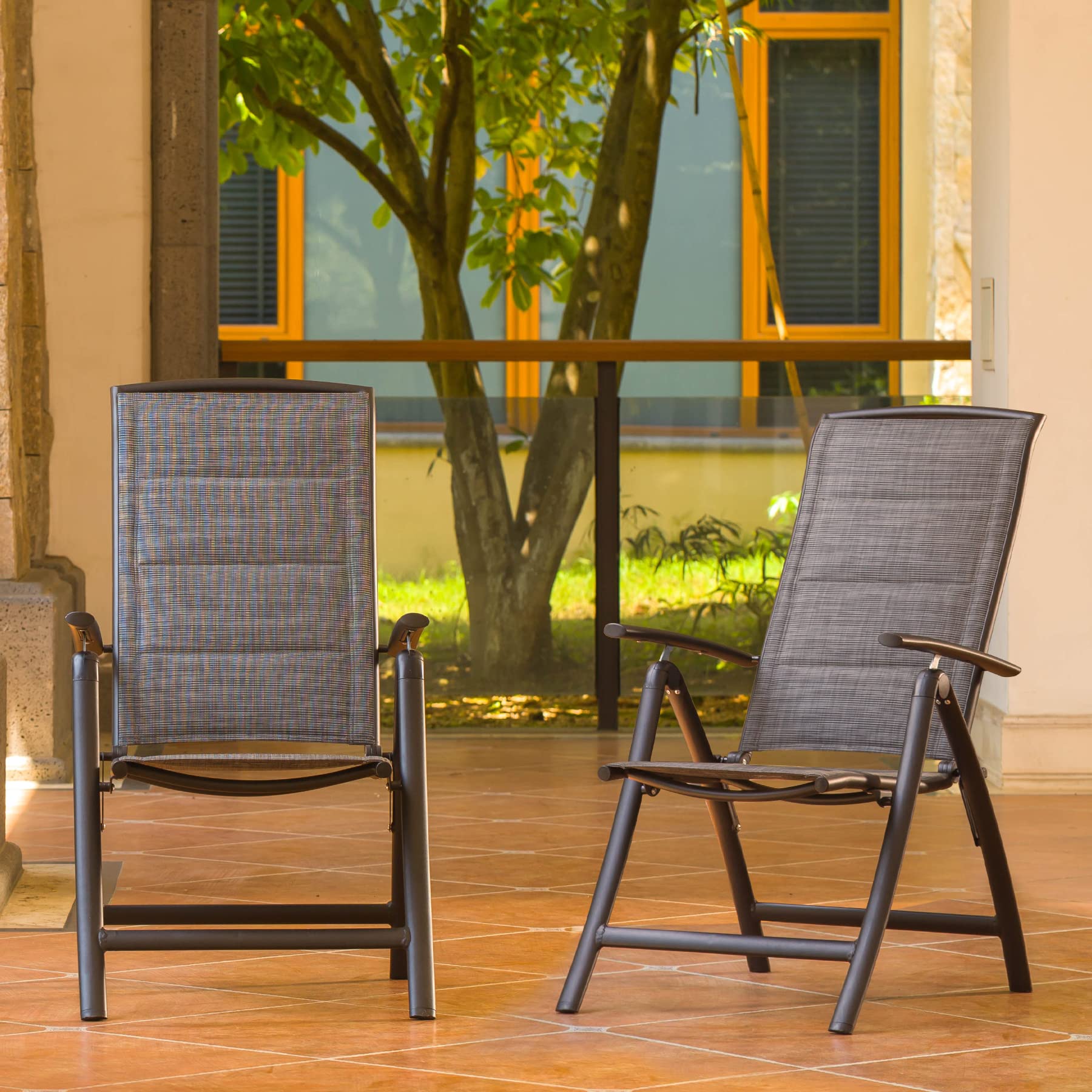 Domi 2-Pack Folding Patio Chairs - Adjustable Reclining Aluminum Frame Lawn Chairs with High Backrest, Double-Layered Textilene Fabric for Outdoor, Porch, Balcony, Garden - Perfect for Relaxing, Sunbathing, and Outdoor Dining