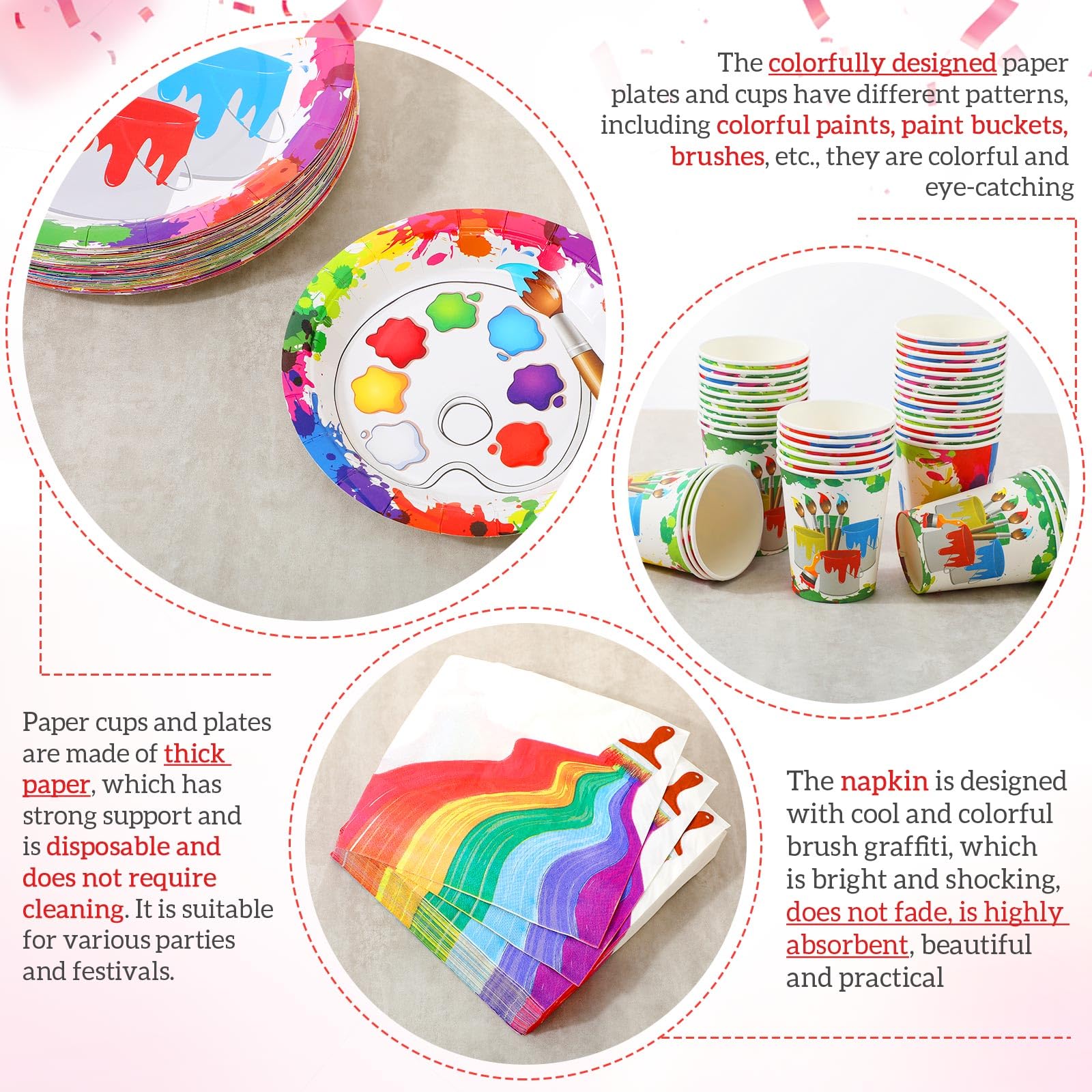 Uiifan 350-Piece Paint Party Decorations Kit - Includes 100 Painting Plates, 50 Napkins, 50 Paper Cups & 150 Plastic Silverware - Disposable Art Birthday Party Supplies for Table Decor | Perfect for Kids' Art Parties, DIY Painting Events & Creative Birthday Celebrations